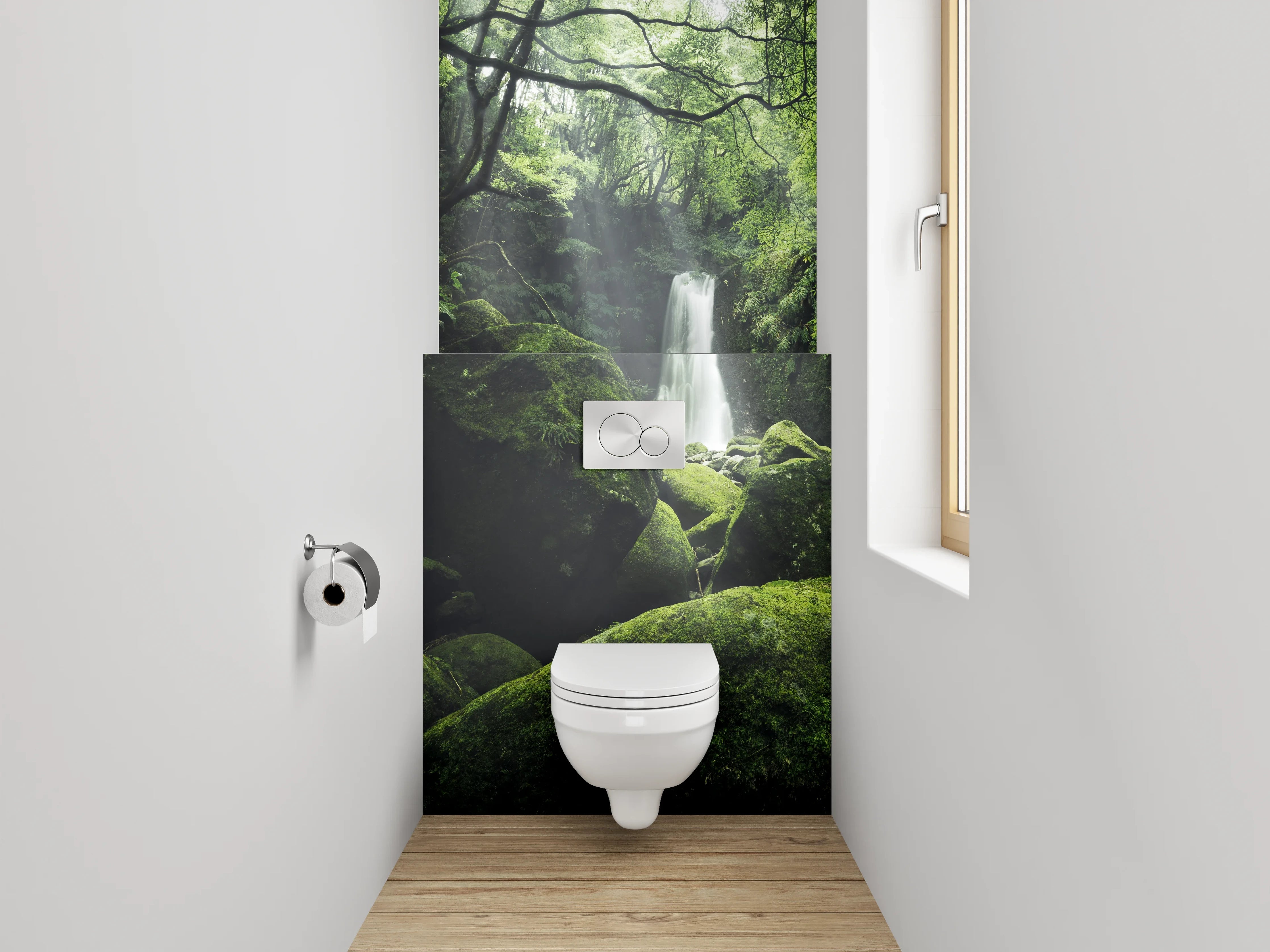 WC-Rückwand - Mystischer Wald mit Wasserfall