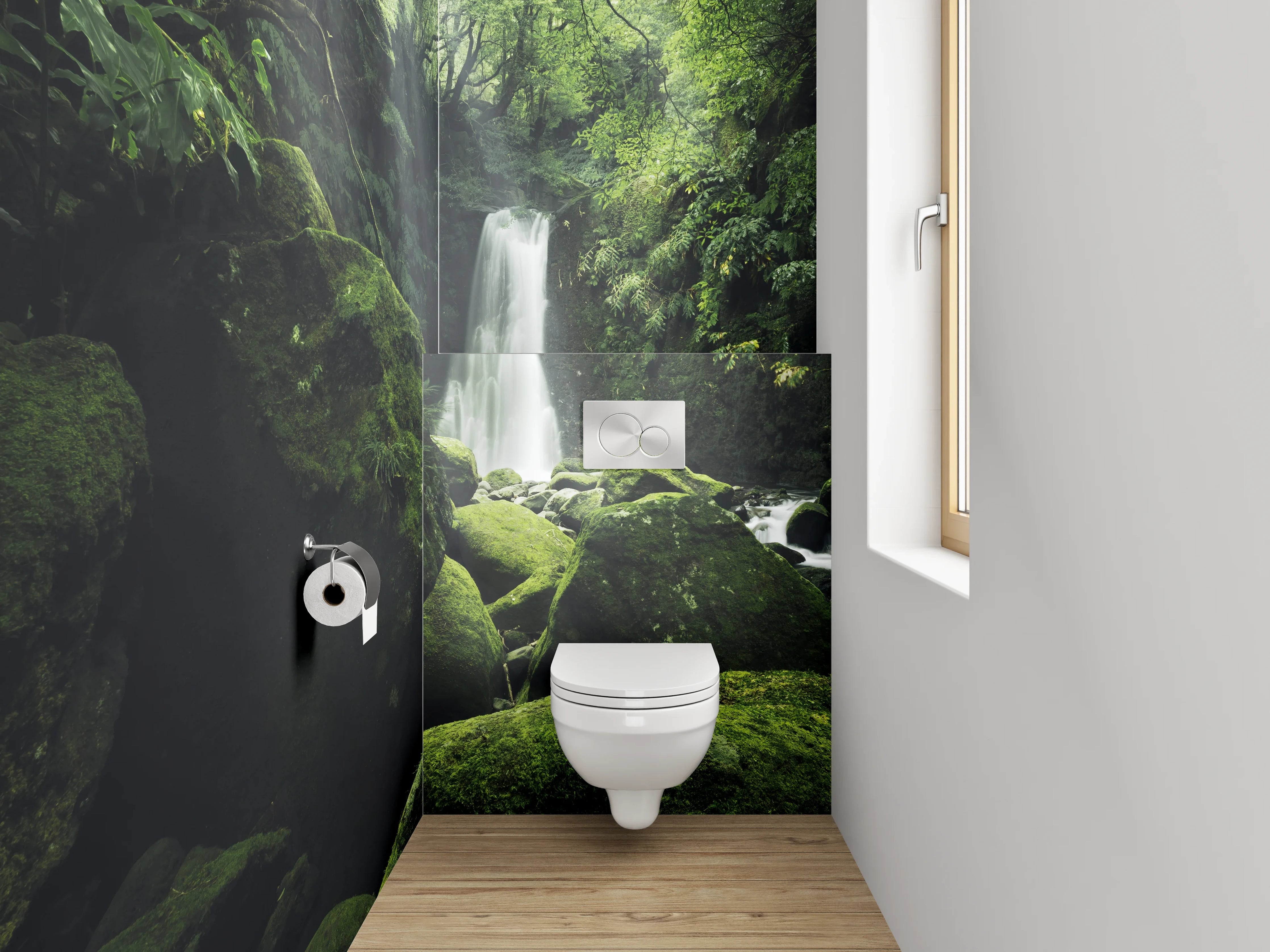WC-Rückwand - Mystischer Wald mit Wasserfall