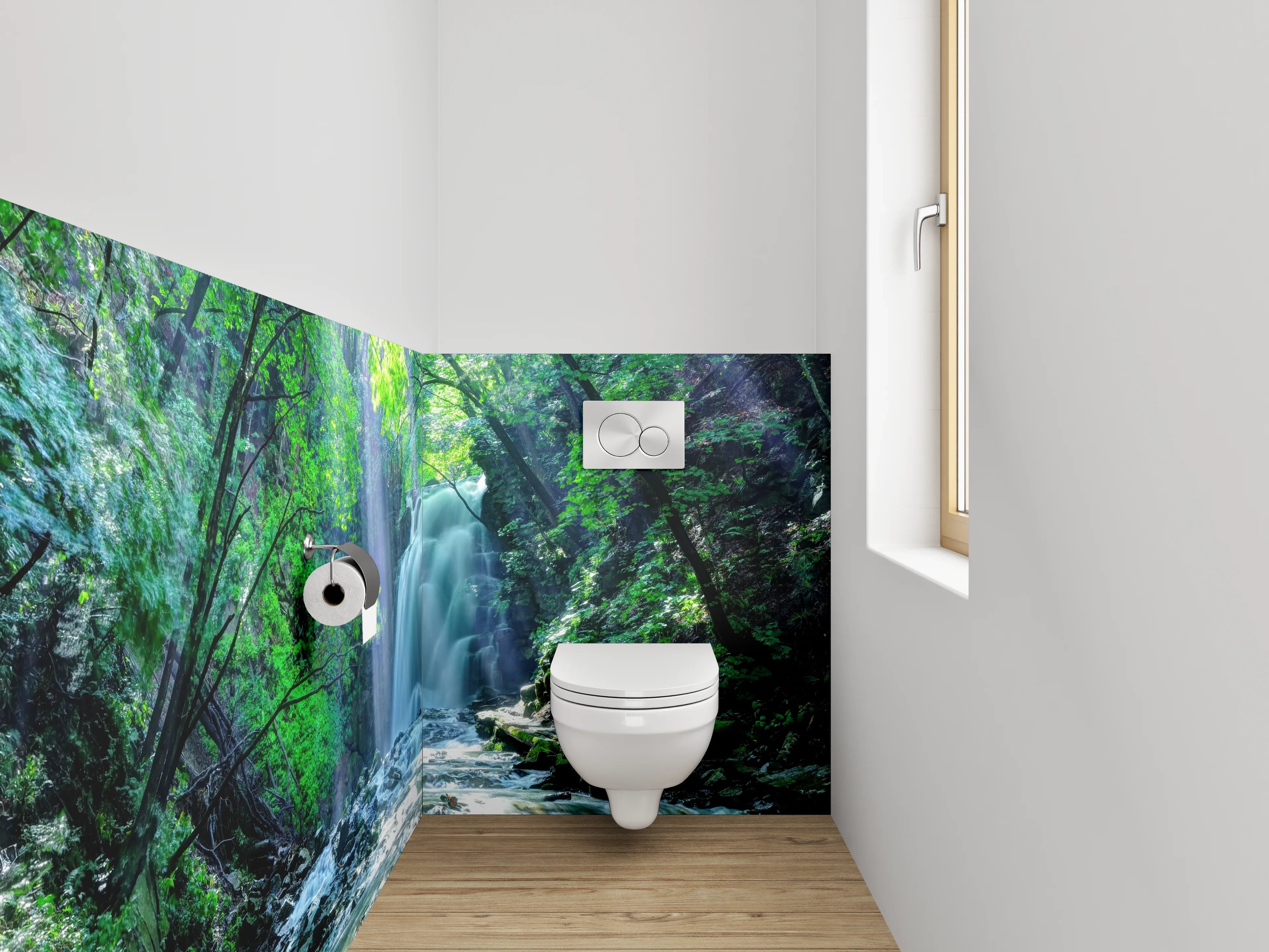 WC-Rückwand - Mystischer Waldwasserfall Naturidylle