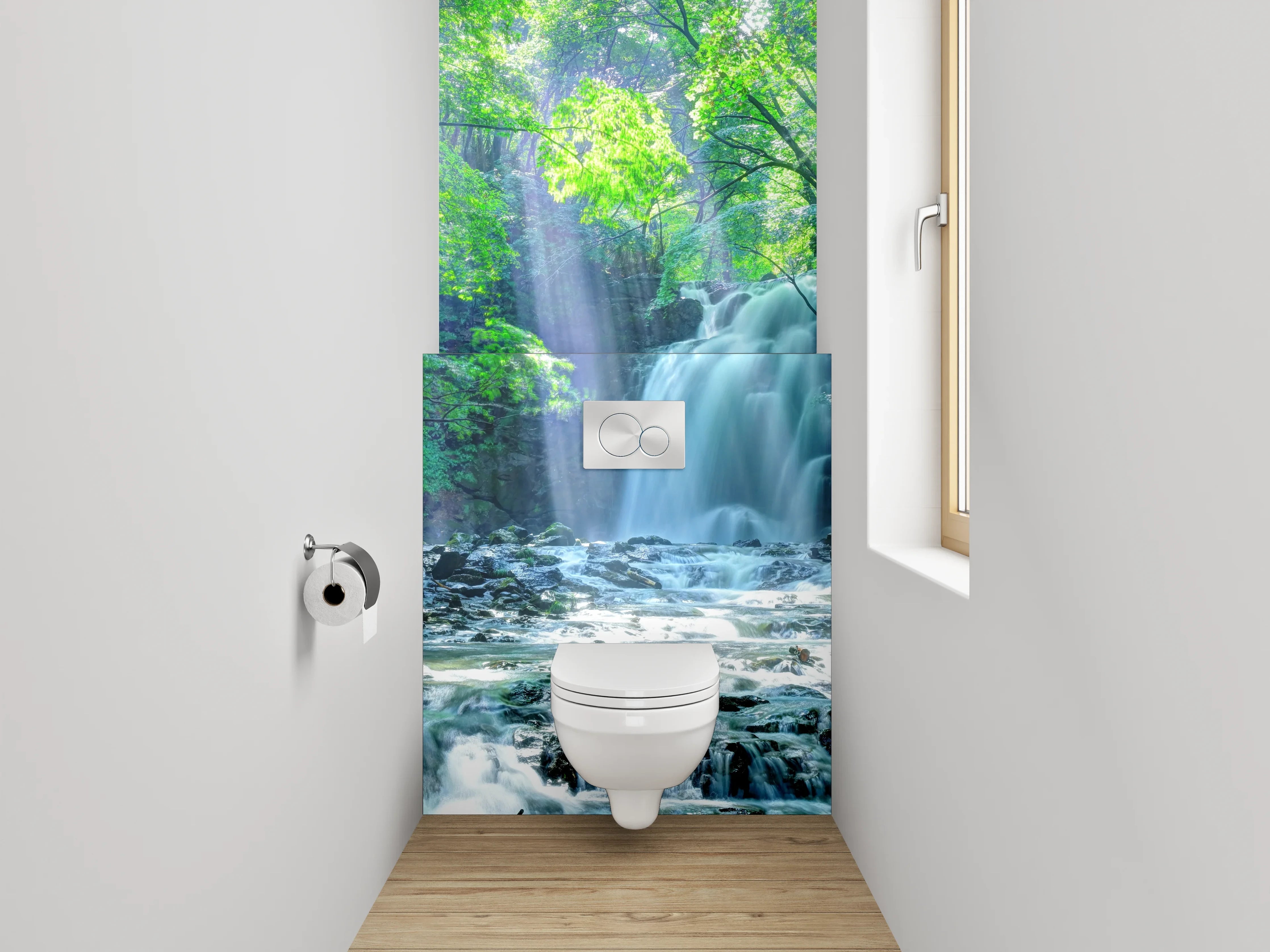 WC-Rückwand - Mystischer Waldwasserfall Naturidylle