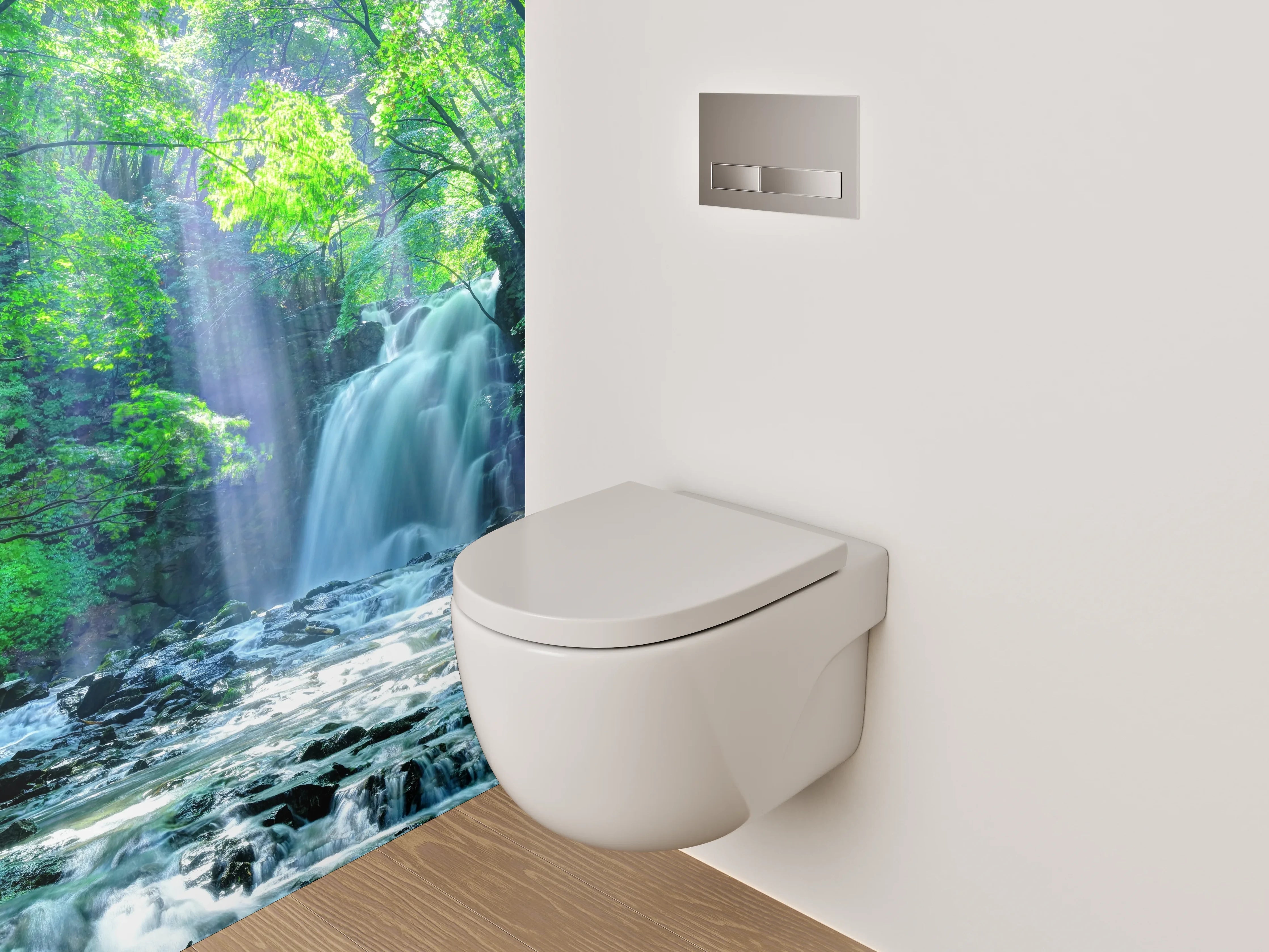 WC-Rückwand - Mystischer Waldwasserfall Naturidylle