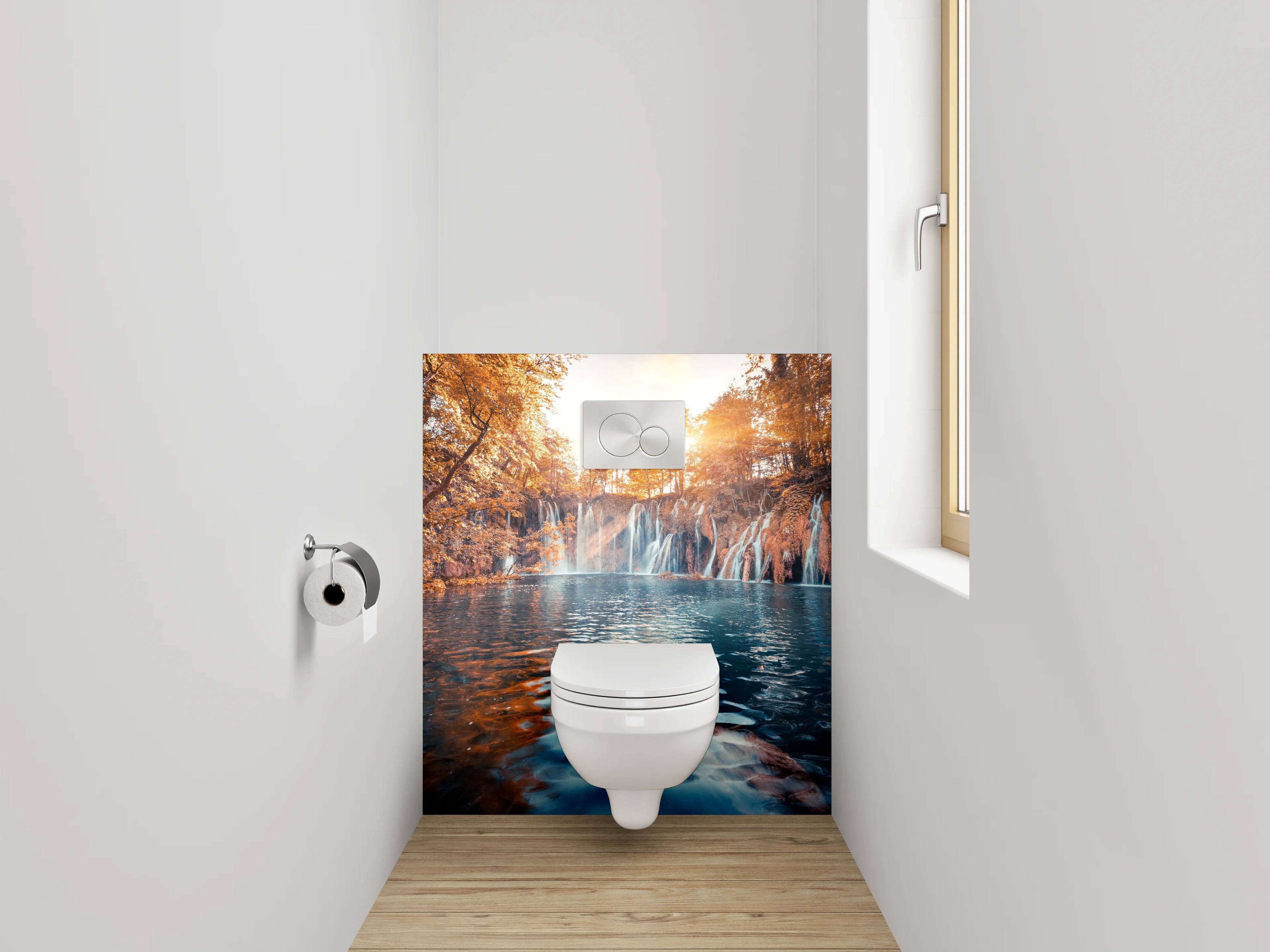 WC-Rückwand - Mystischer Wasserfall im Herbstwald