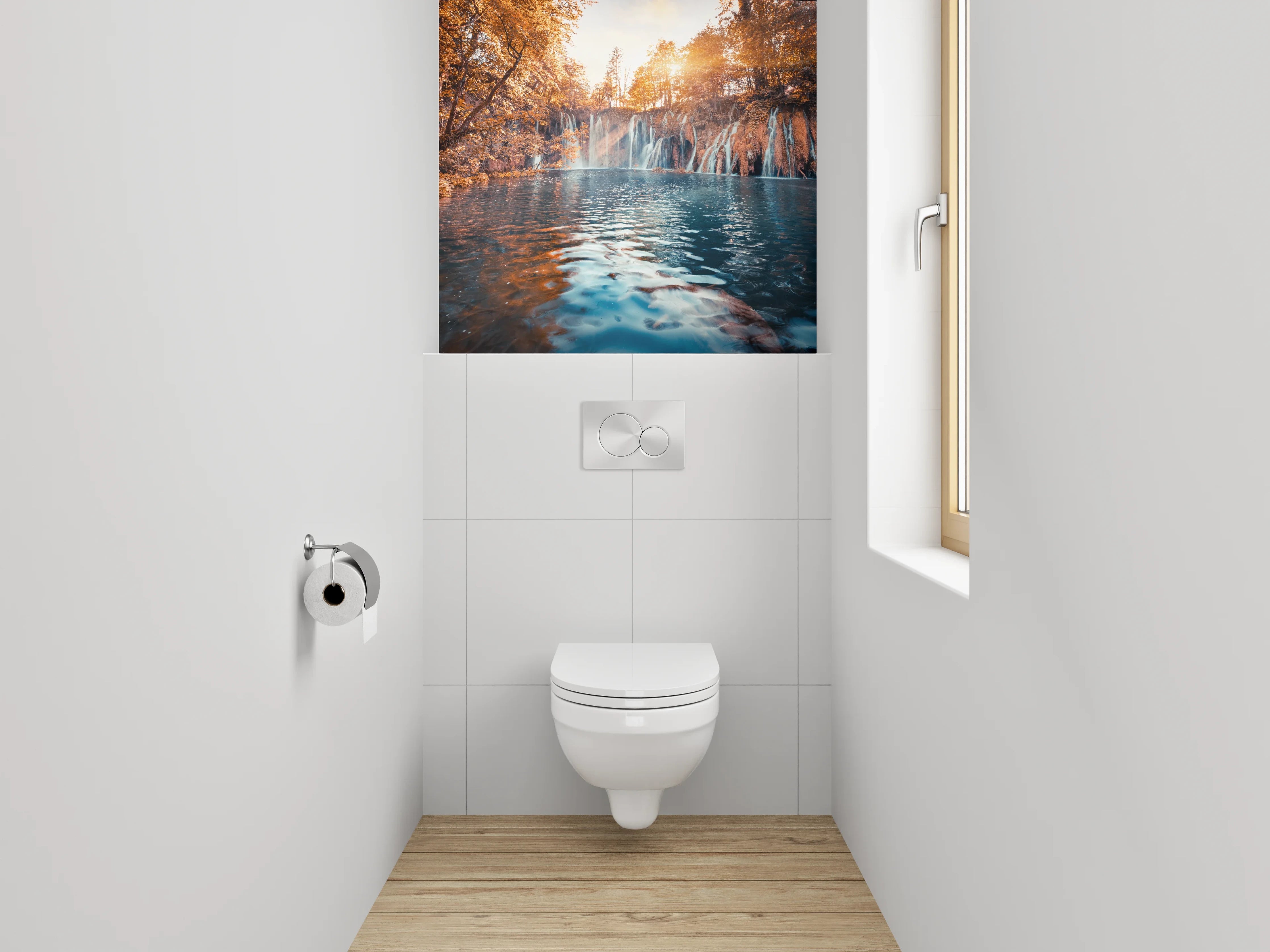WC-Rückwand - Mystischer Wasserfall im Herbstwald