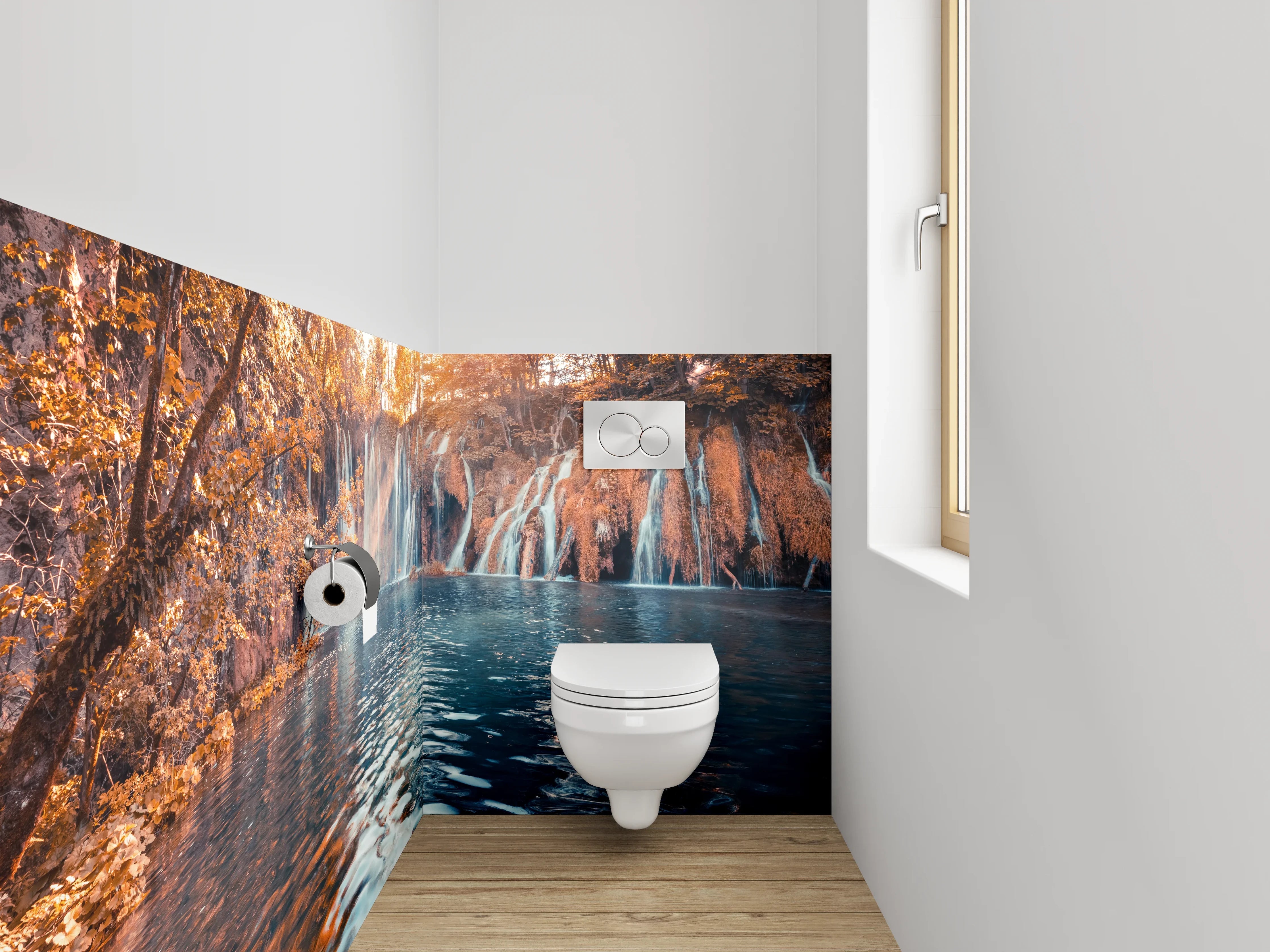WC-Rückwand - Mystischer Wasserfall im Herbstwald