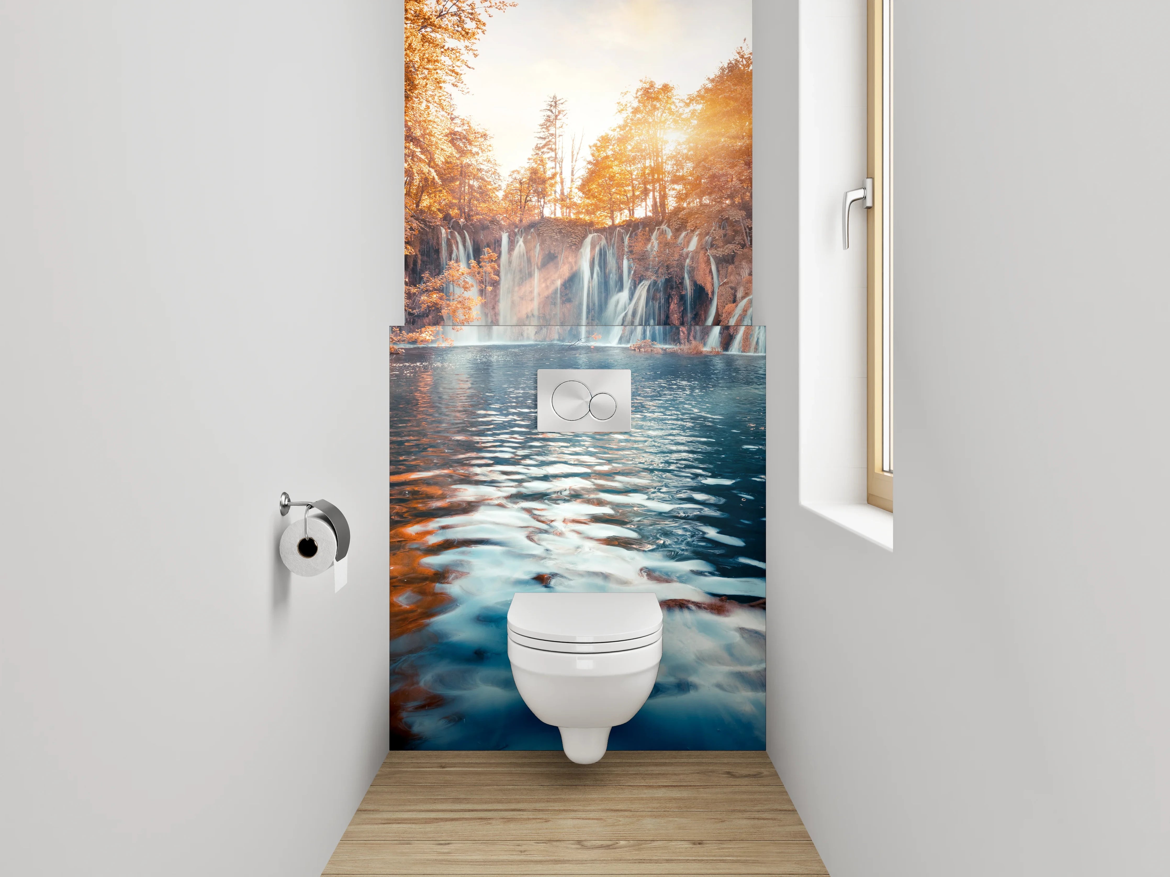 WC-Rückwand - Mystischer Wasserfall im Herbstwald