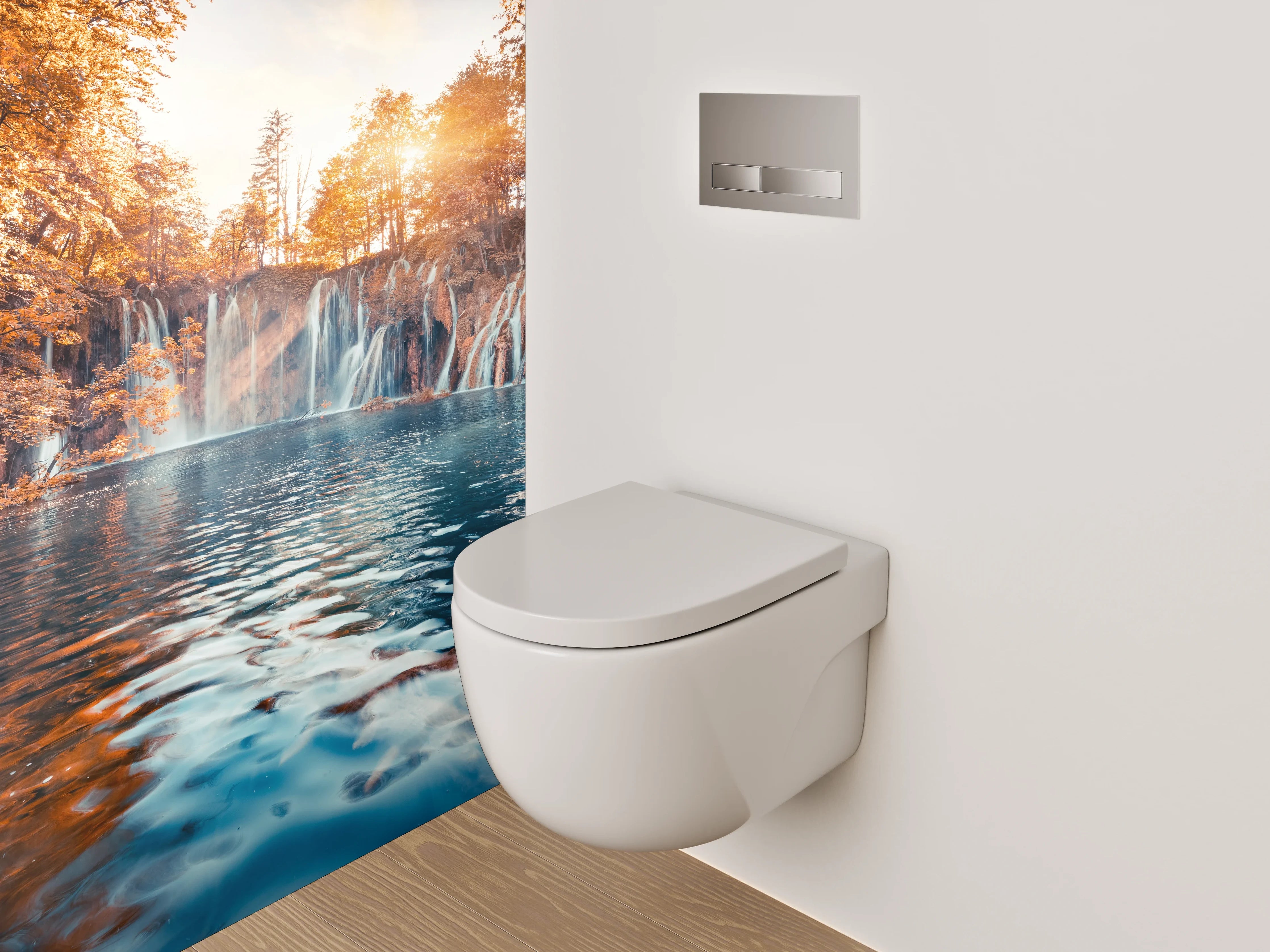 WC-Rückwand - Mystischer Wasserfall im Herbstwald