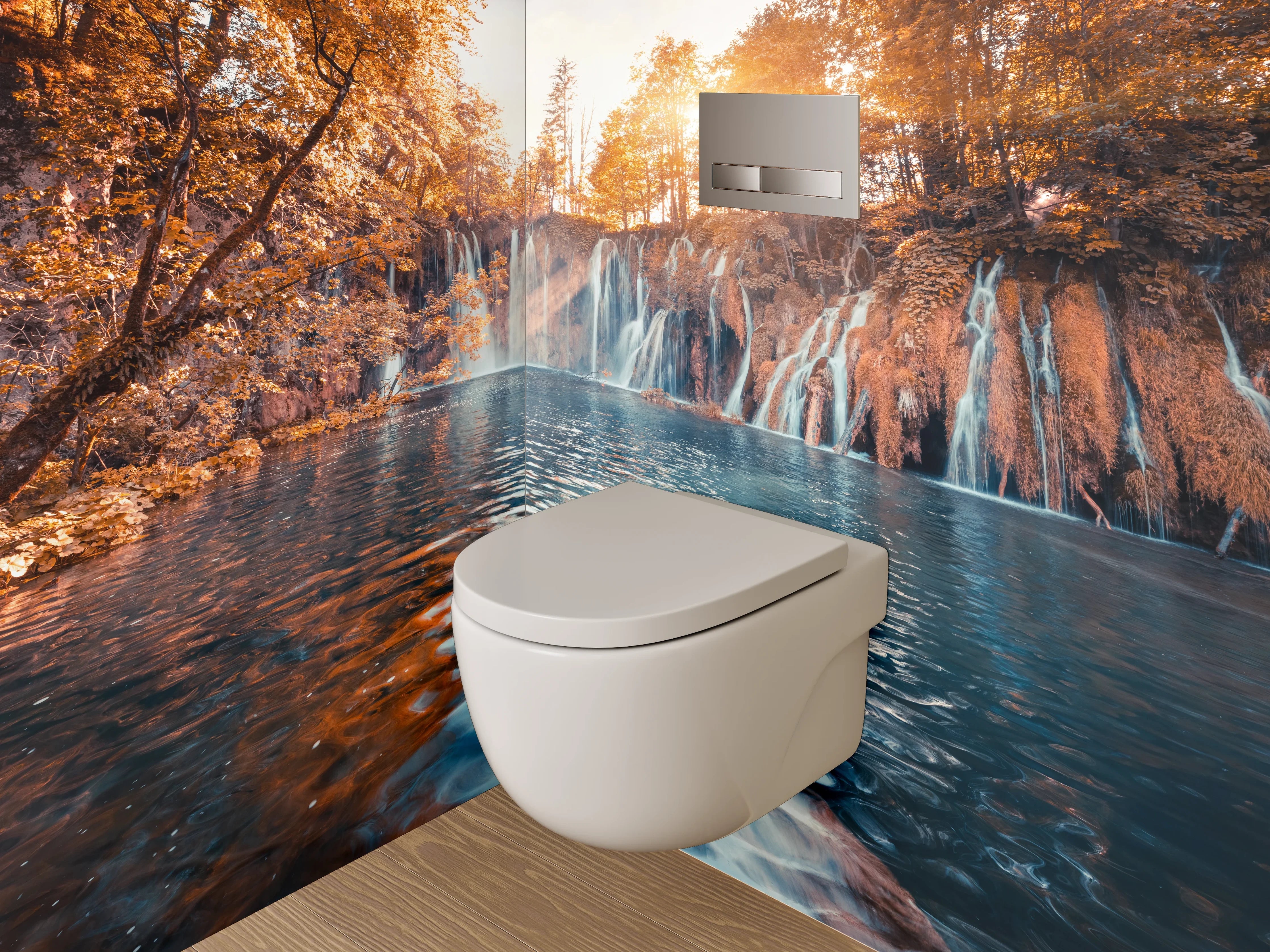 WC-Rückwand - Mystischer Wasserfall im Herbstwald