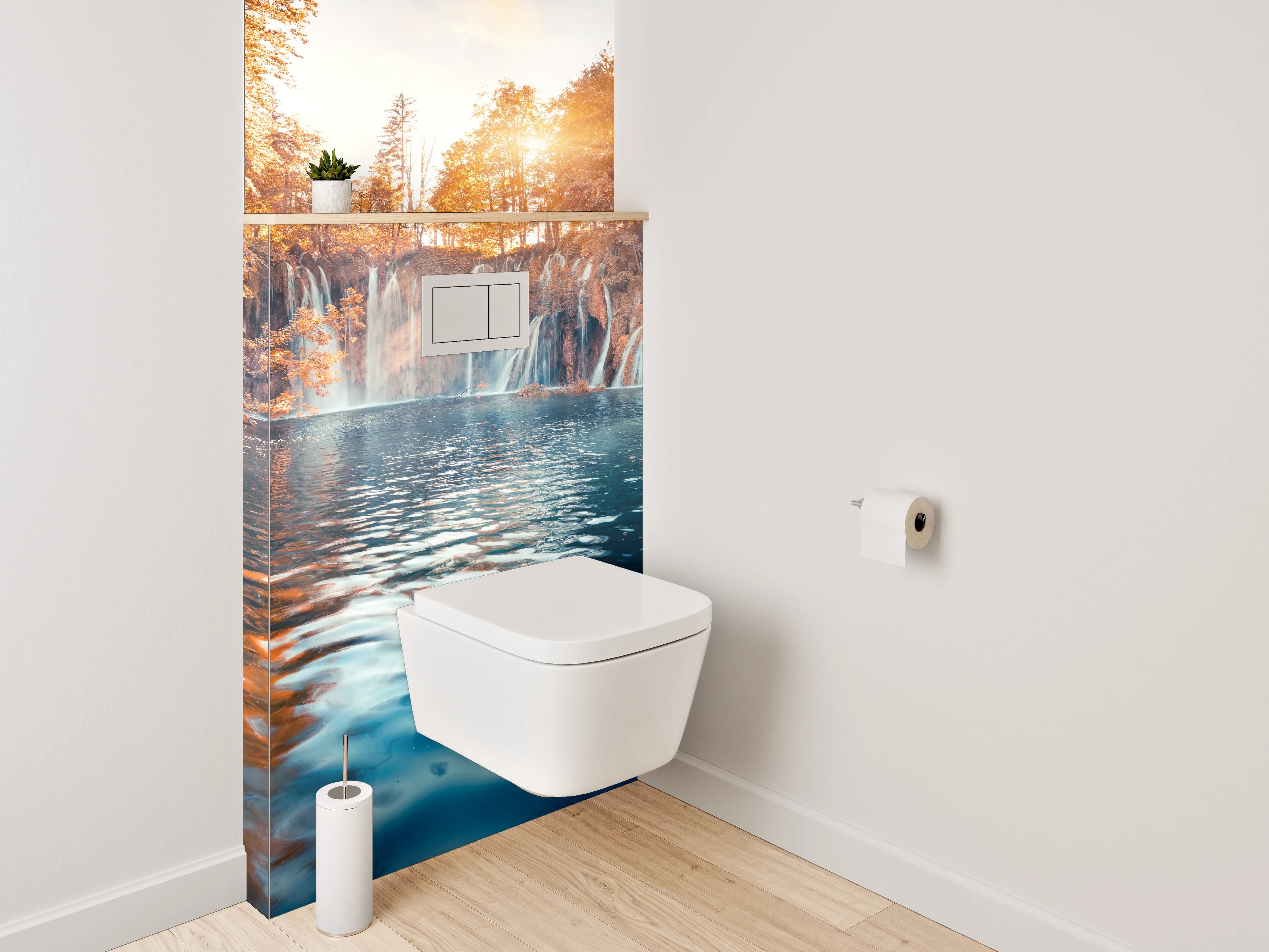 WC-Rückwand - Mystischer Wasserfall im Herbstwald