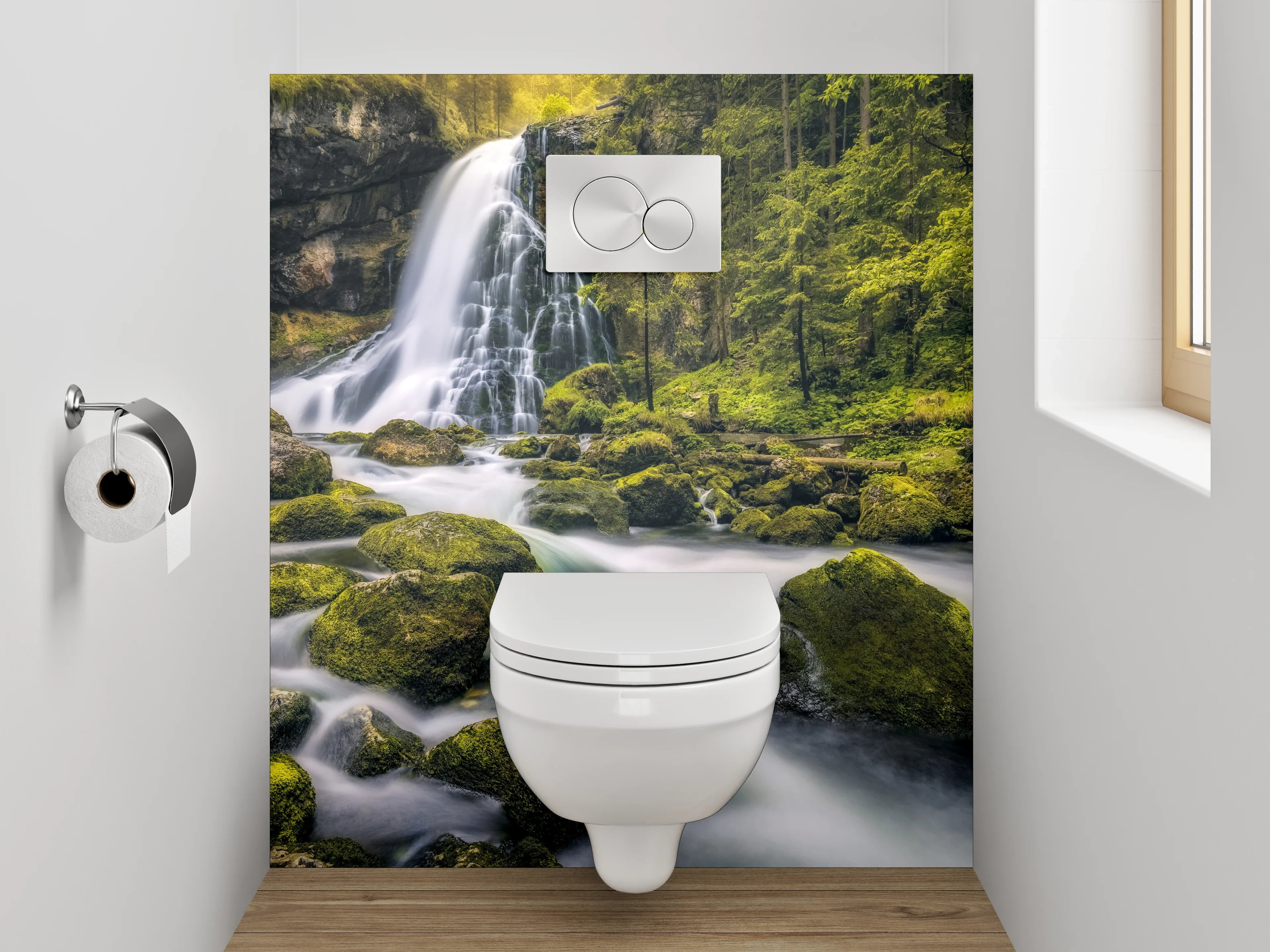 WC-Rückwand - Mystischer Wasserfall im Wald