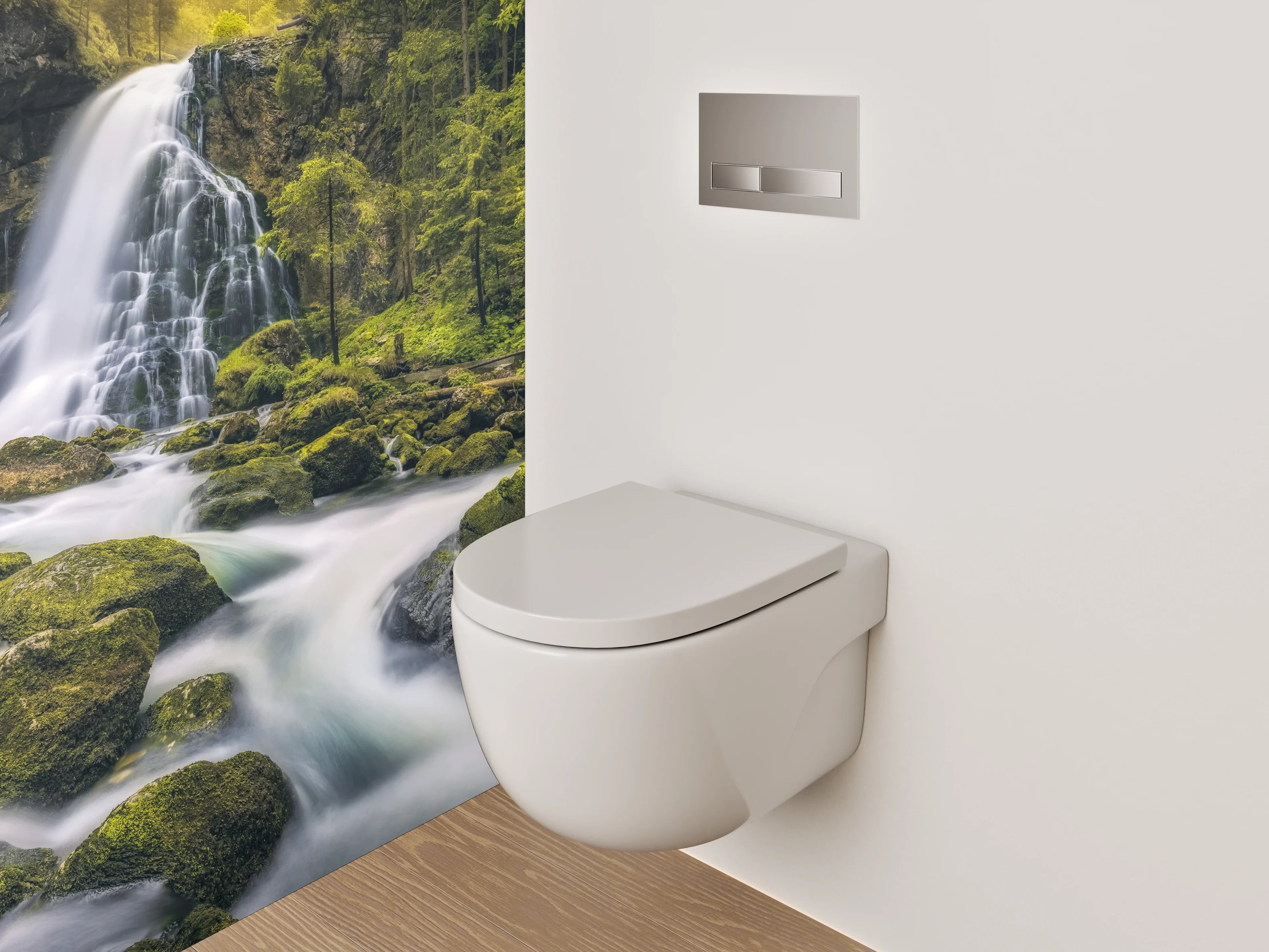 WC-Rückwand - Mystischer Wasserfall im Wald