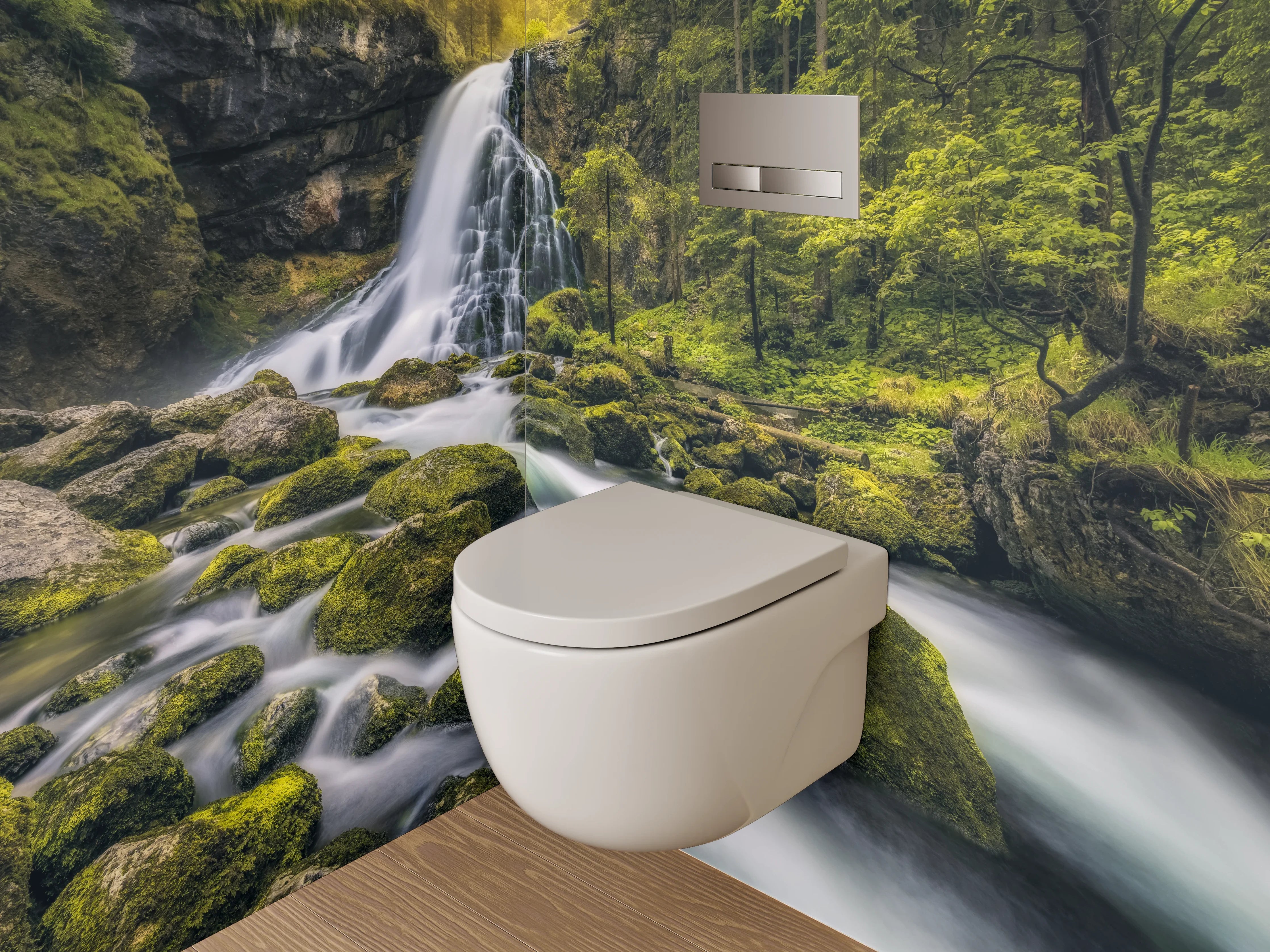 WC-Rückwand - Mystischer Wasserfall im Wald