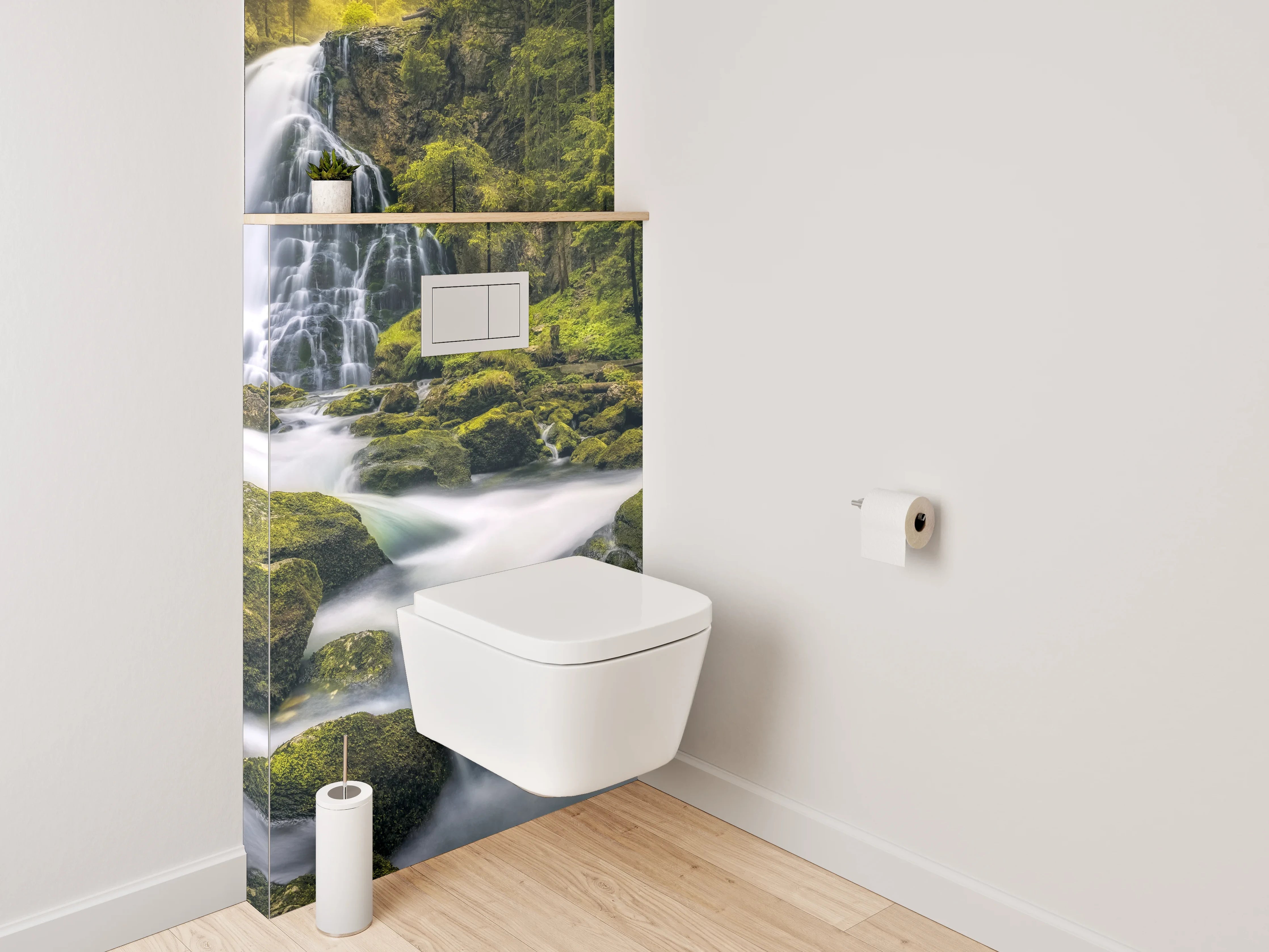 WC-Rückwand - Mystischer Wasserfall im Wald