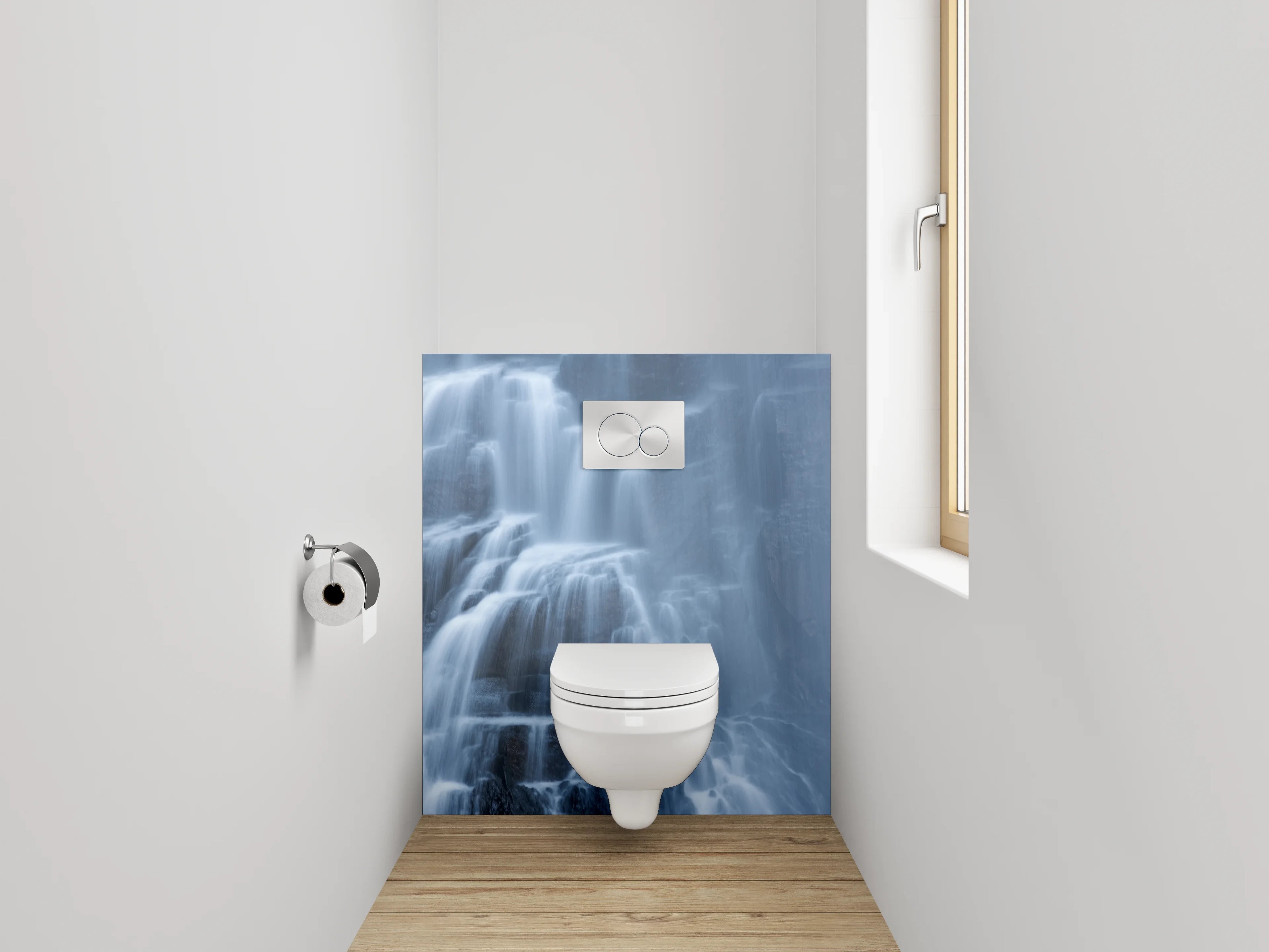WC-Rückwand - Mystischer Wasserfall in Blau
