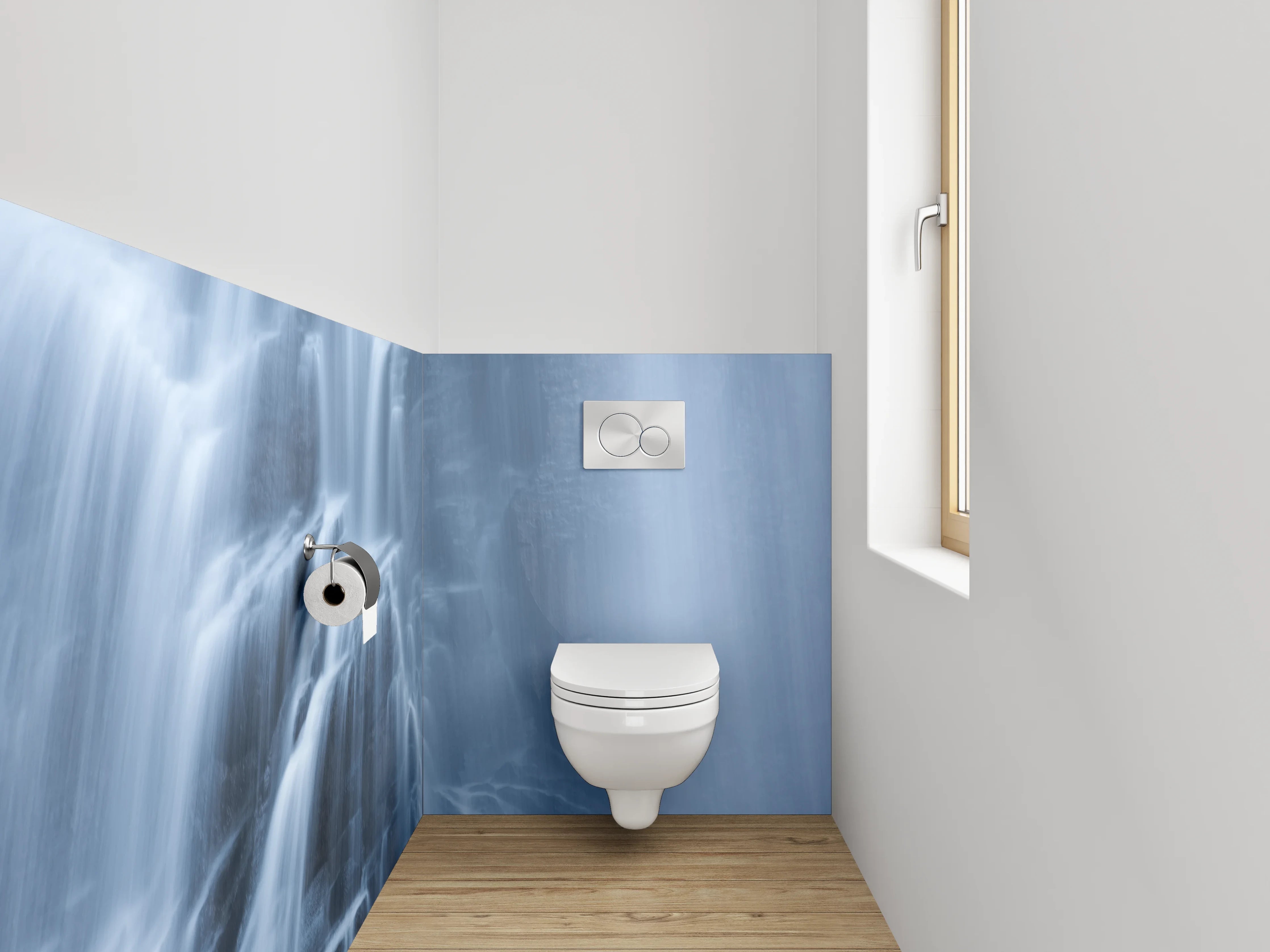 WC-Rückwand - Mystischer Wasserfall in Blau