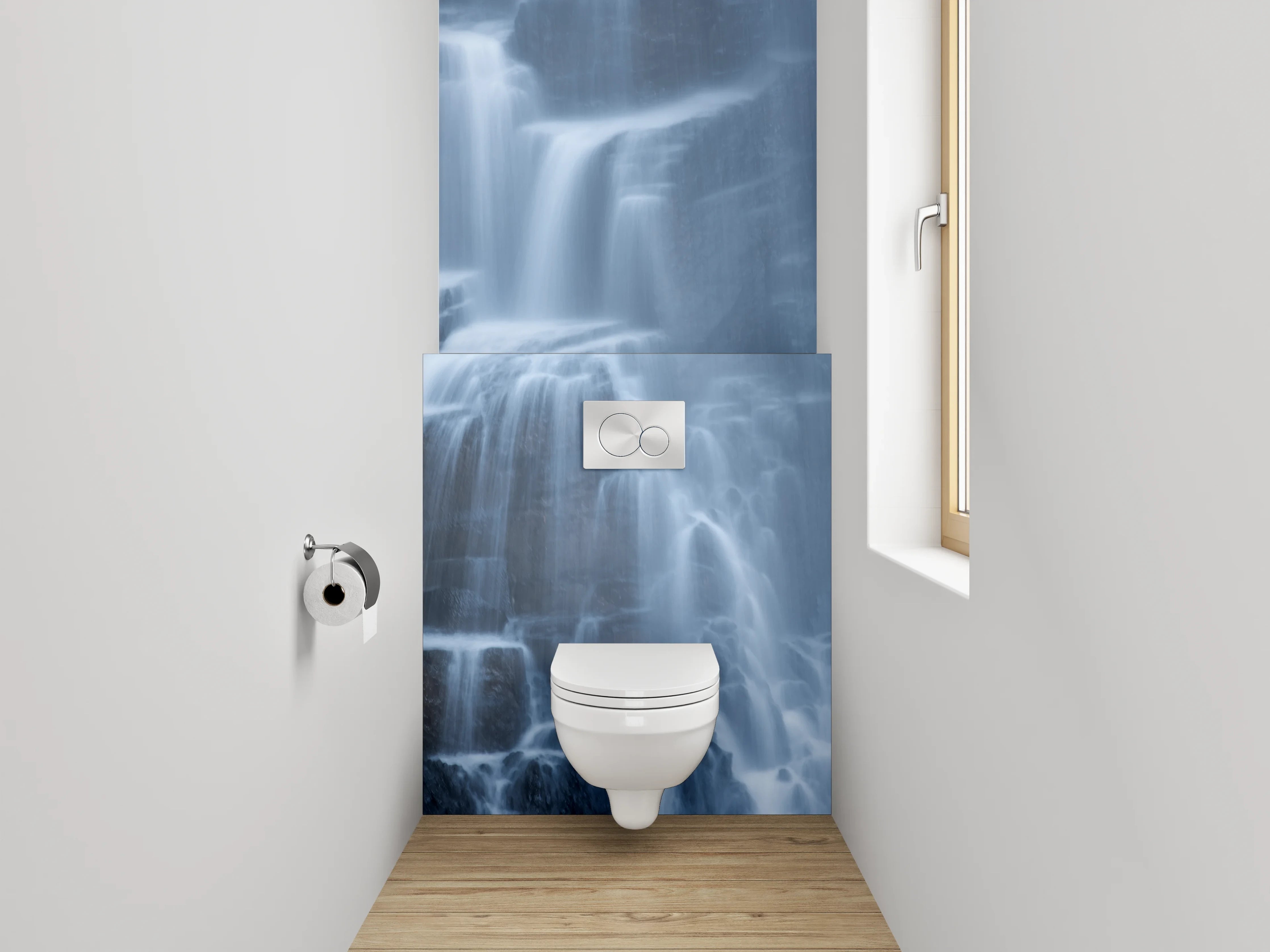 WC-Rückwand - Mystischer Wasserfall in Blau