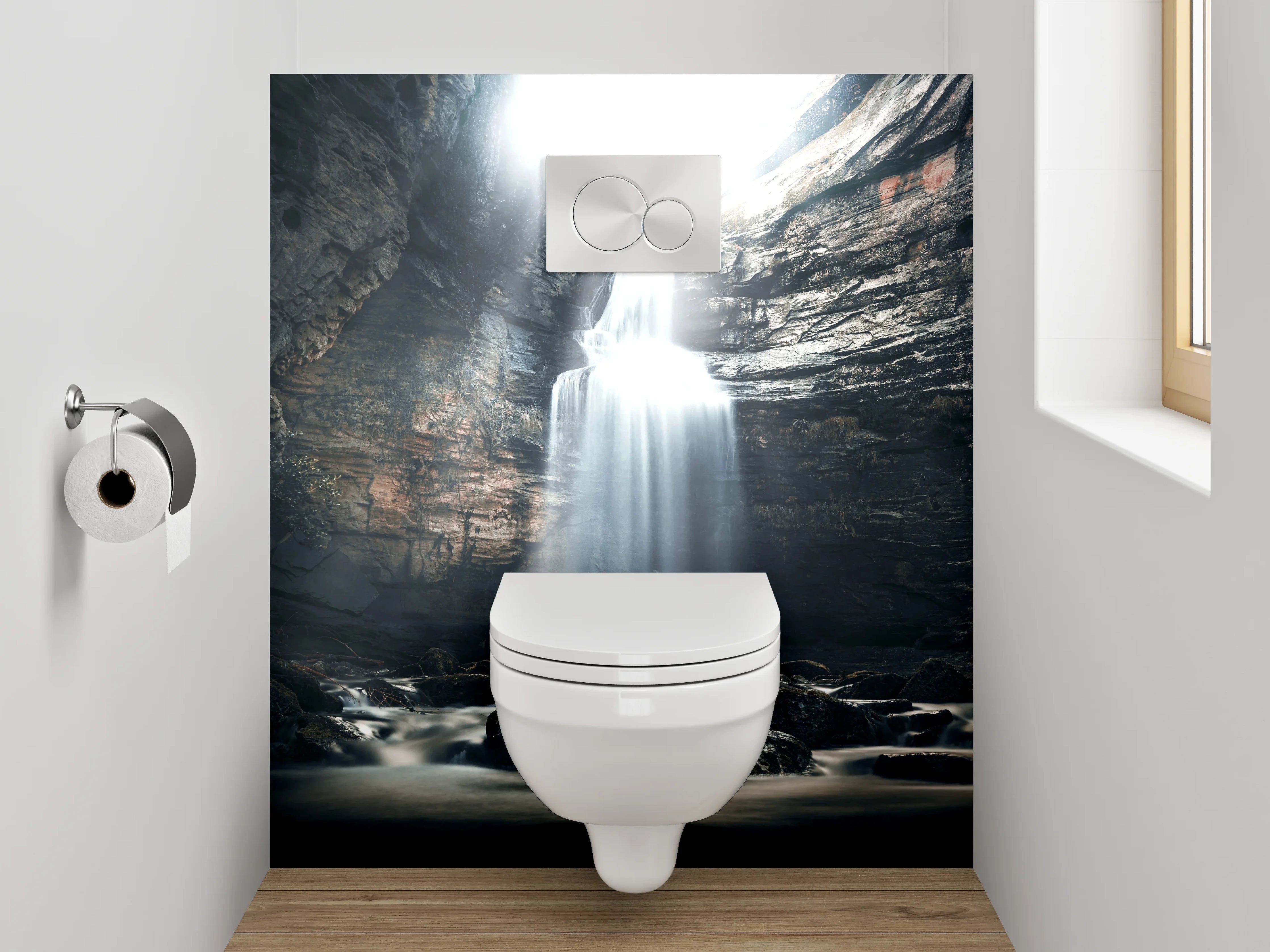 WC-Rückwand - Mystischer Wasserfall in Felsenschlucht