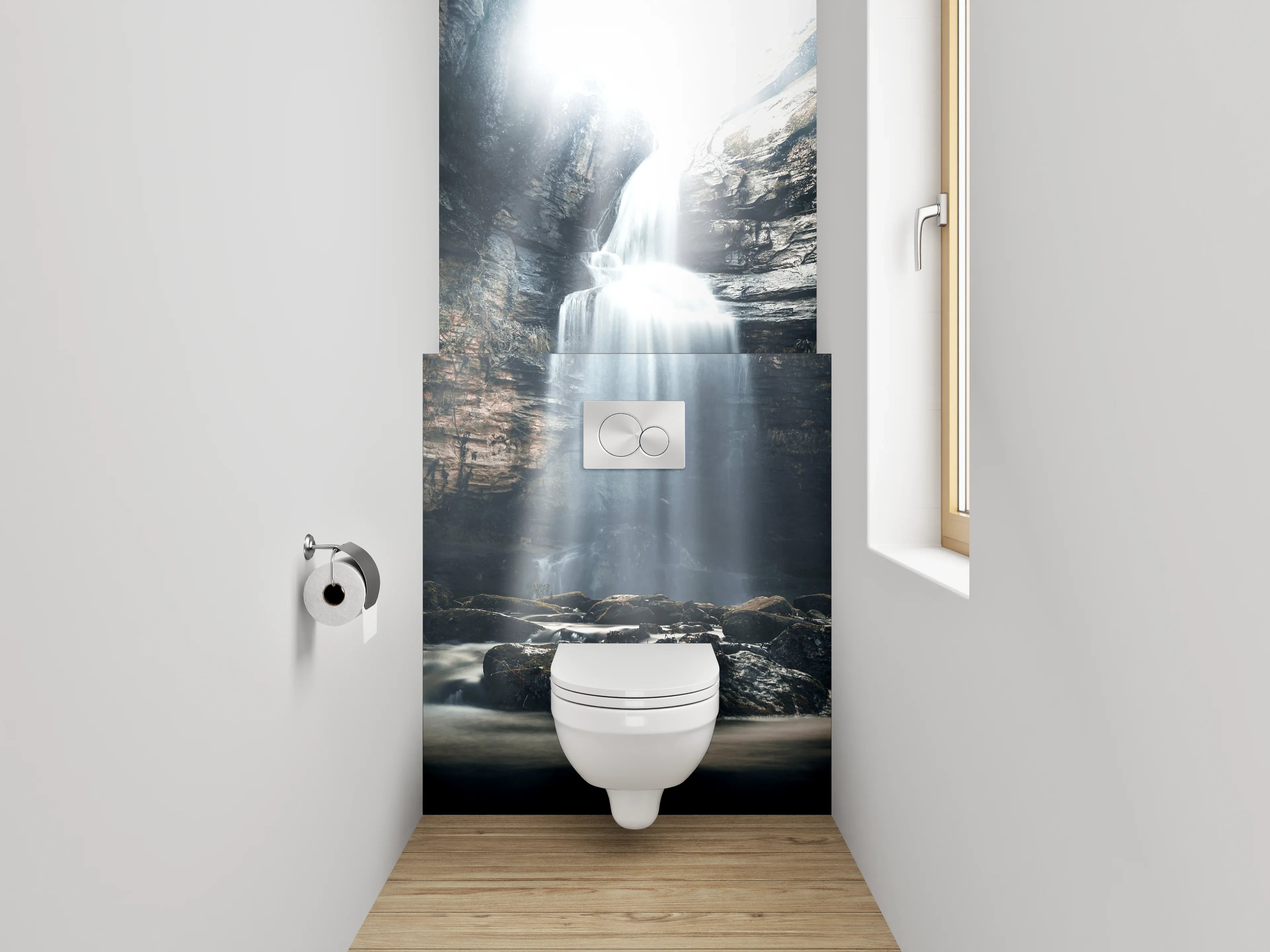WC-Rückwand - Mystischer Wasserfall in Felsenschlucht