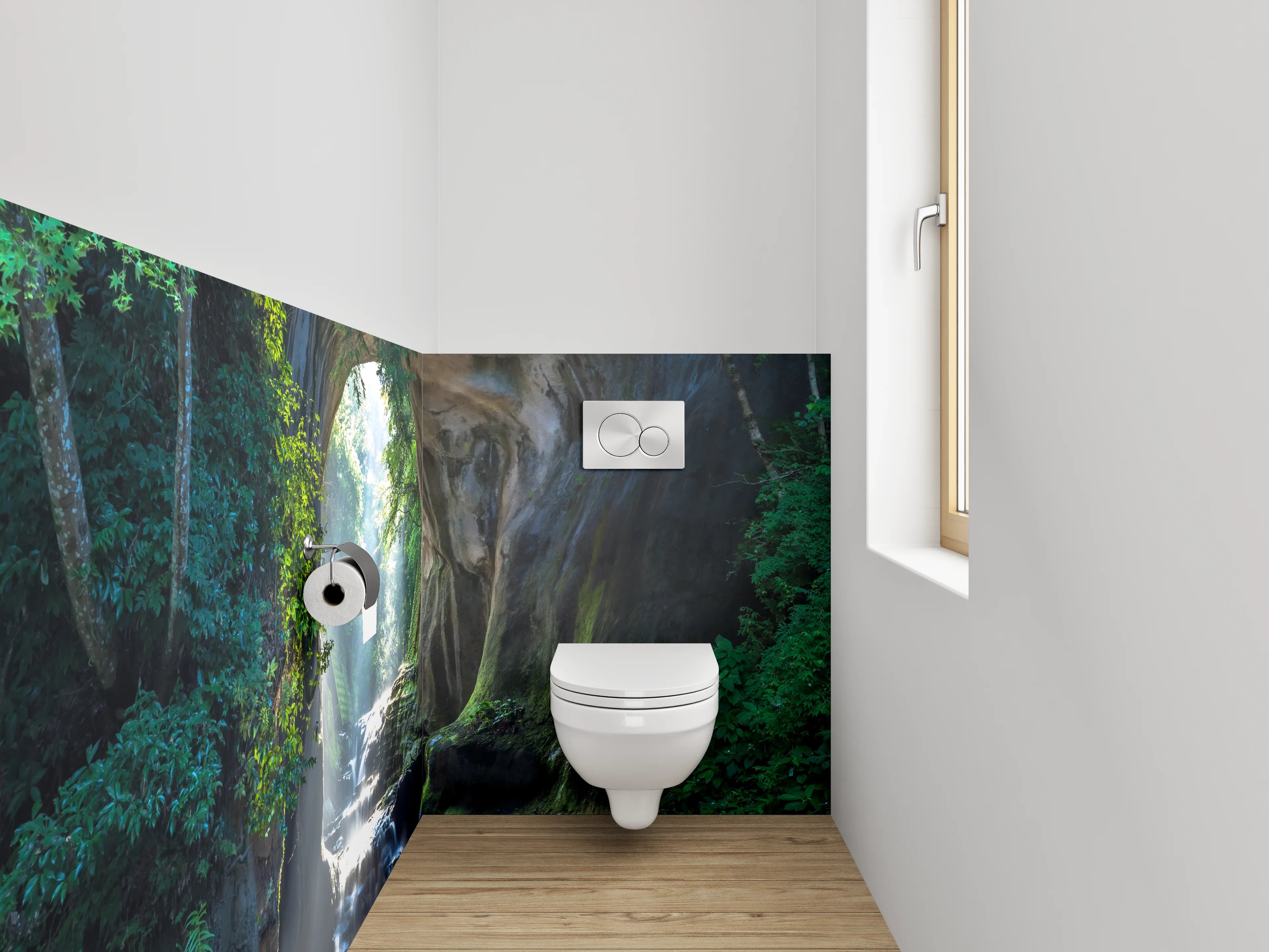 WC-Rückwand - Mystisches Waldtor Wasserfall Landschaft