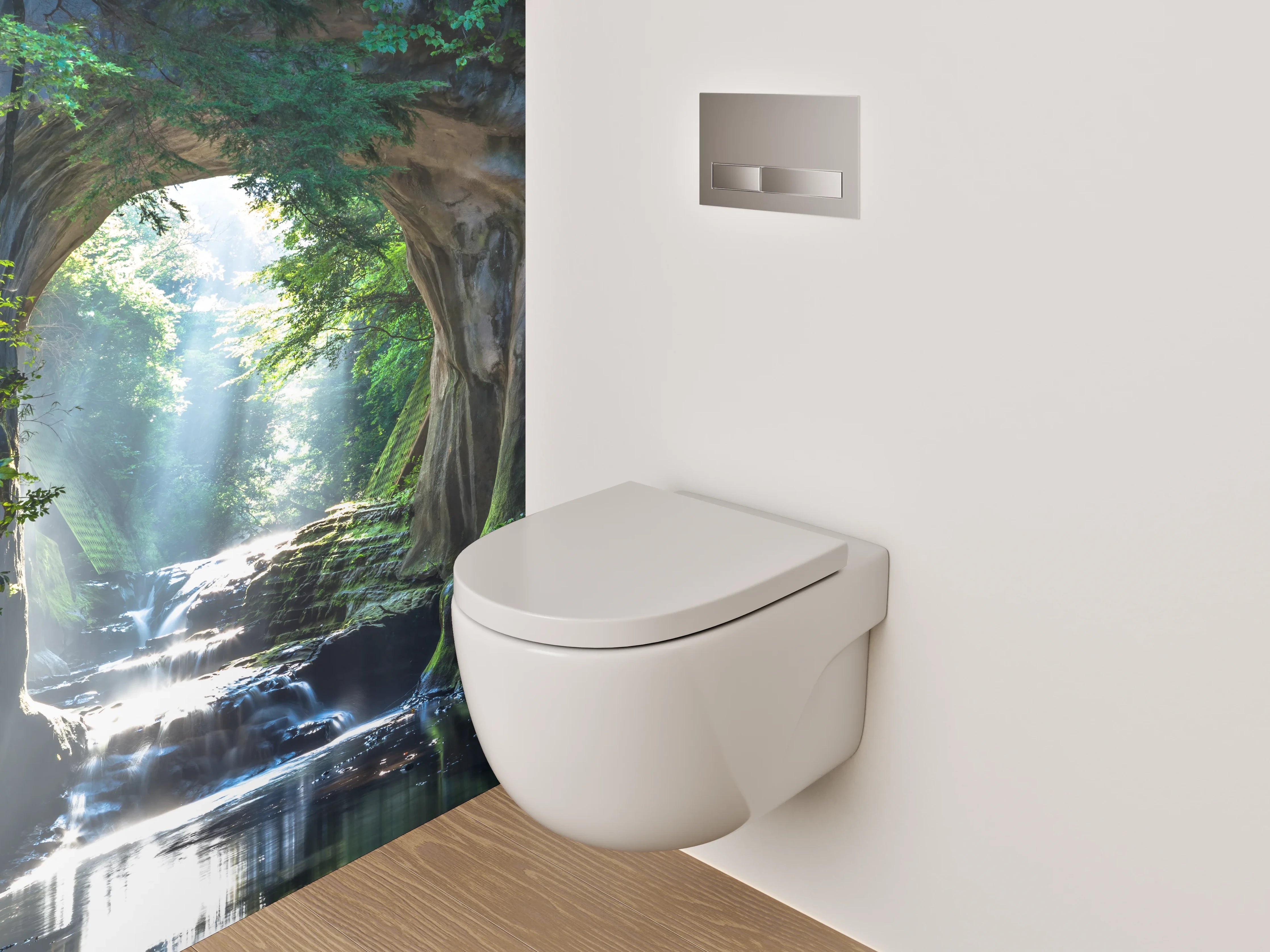 WC-Rückwand - Mystisches Waldtor Wasserfall Landschaft