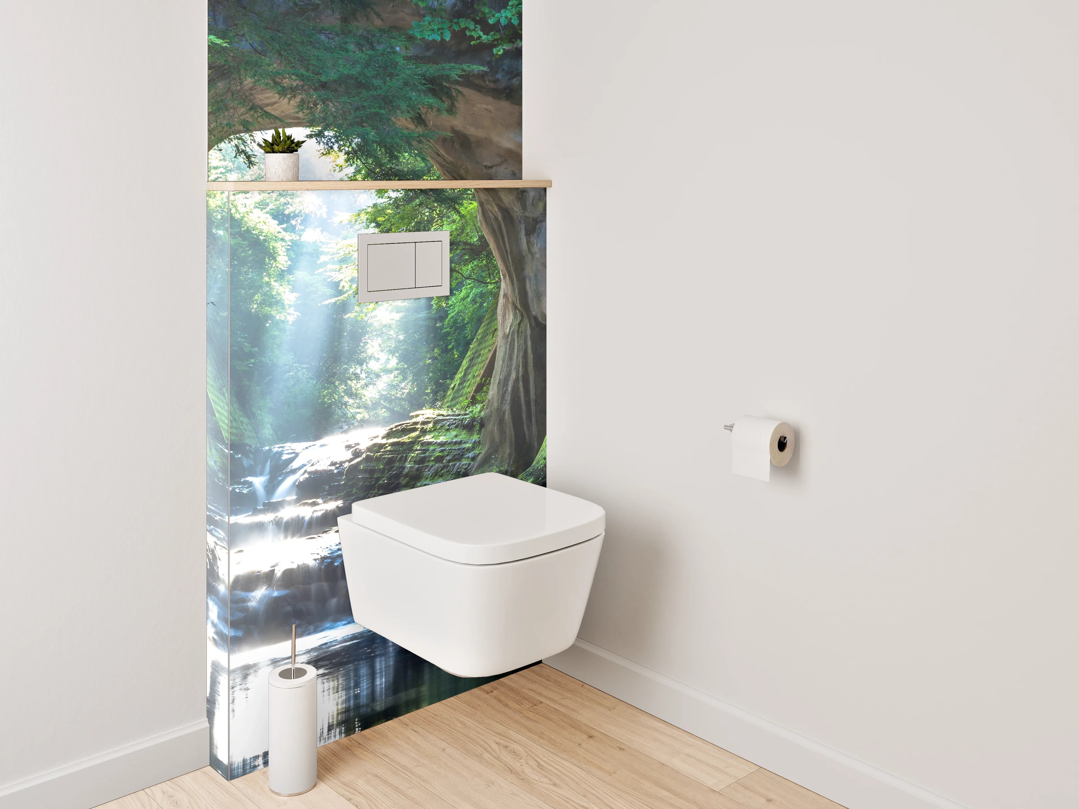 WC-Rückwand - Mystisches Waldtor Wasserfall Landschaft