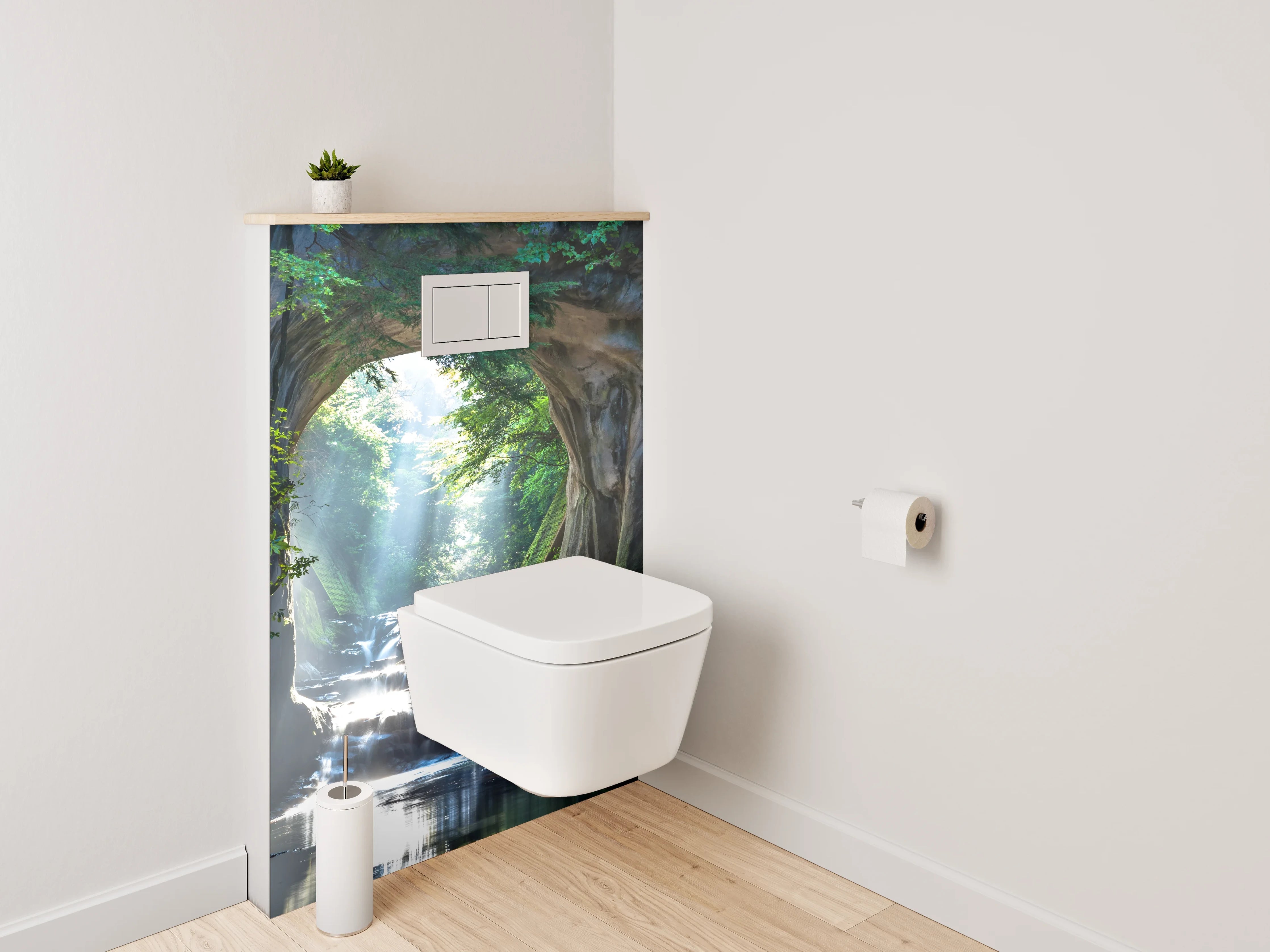 WC-Rückwand - Mystisches Waldtor Wasserfall Landschaft