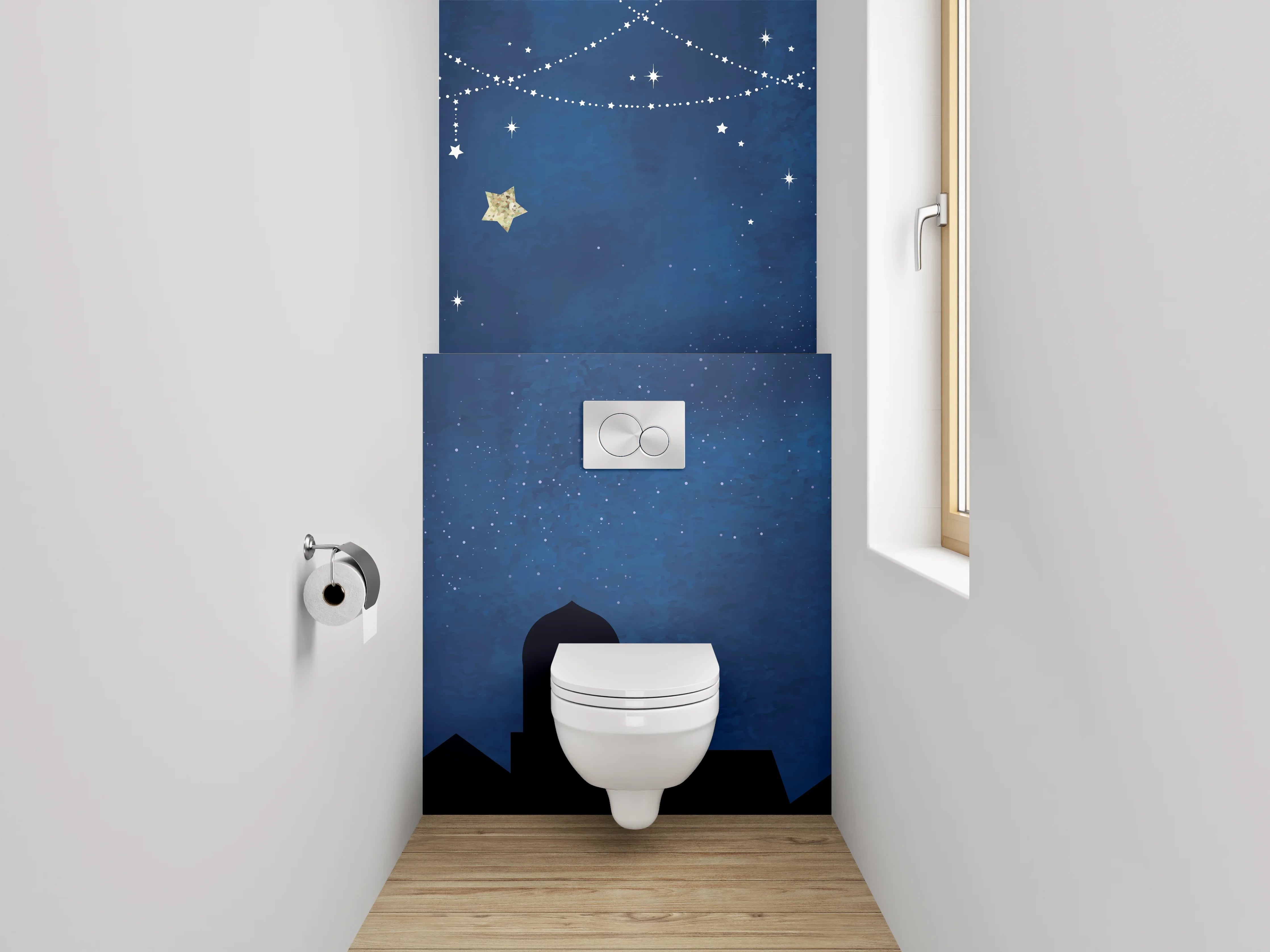 WC-Rückwand - Nachthimmel mit Katze Silhouette