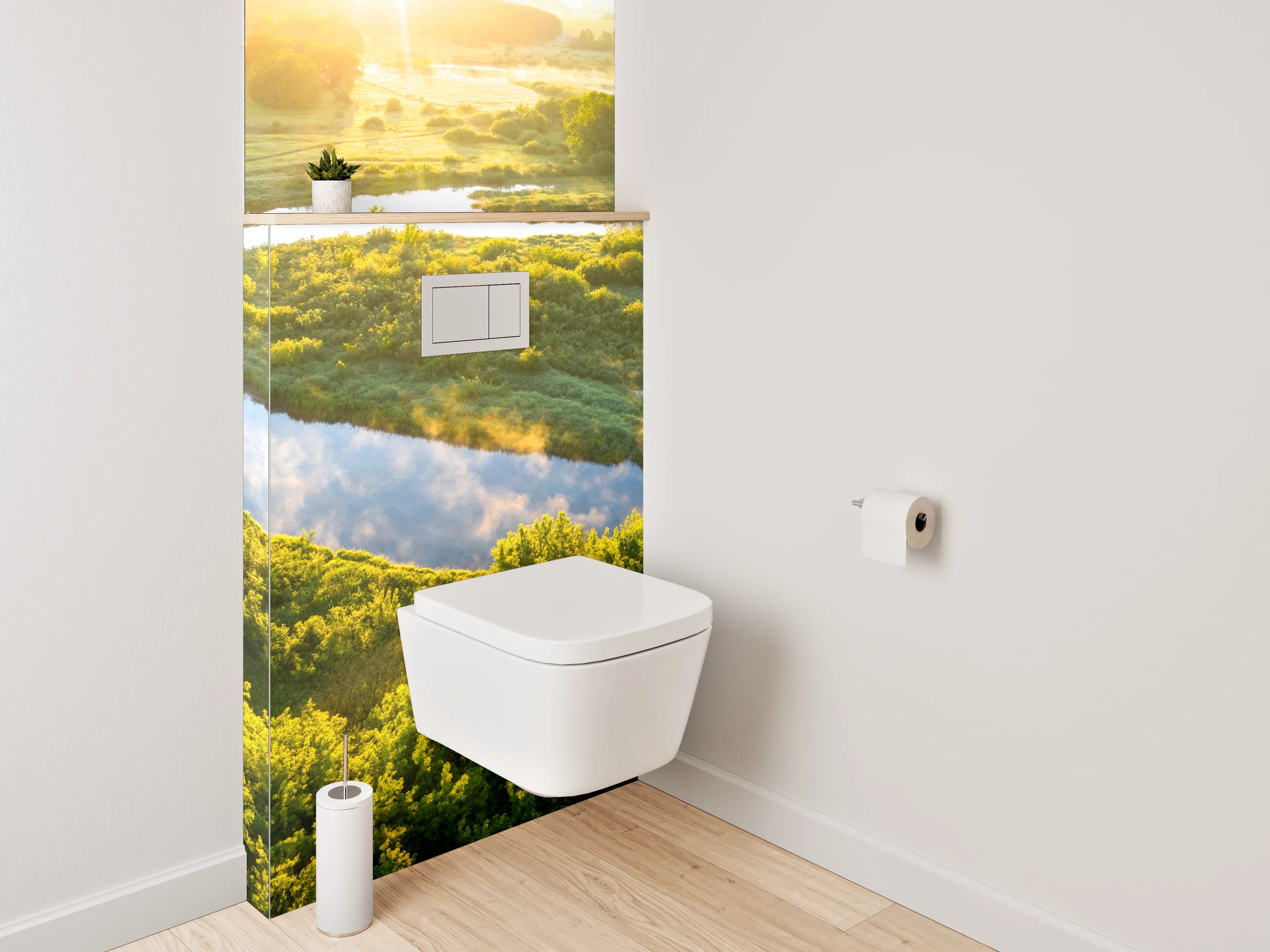 WC-Rückwand - Natürliche Flusslandschaft bei Sonnenaufgang