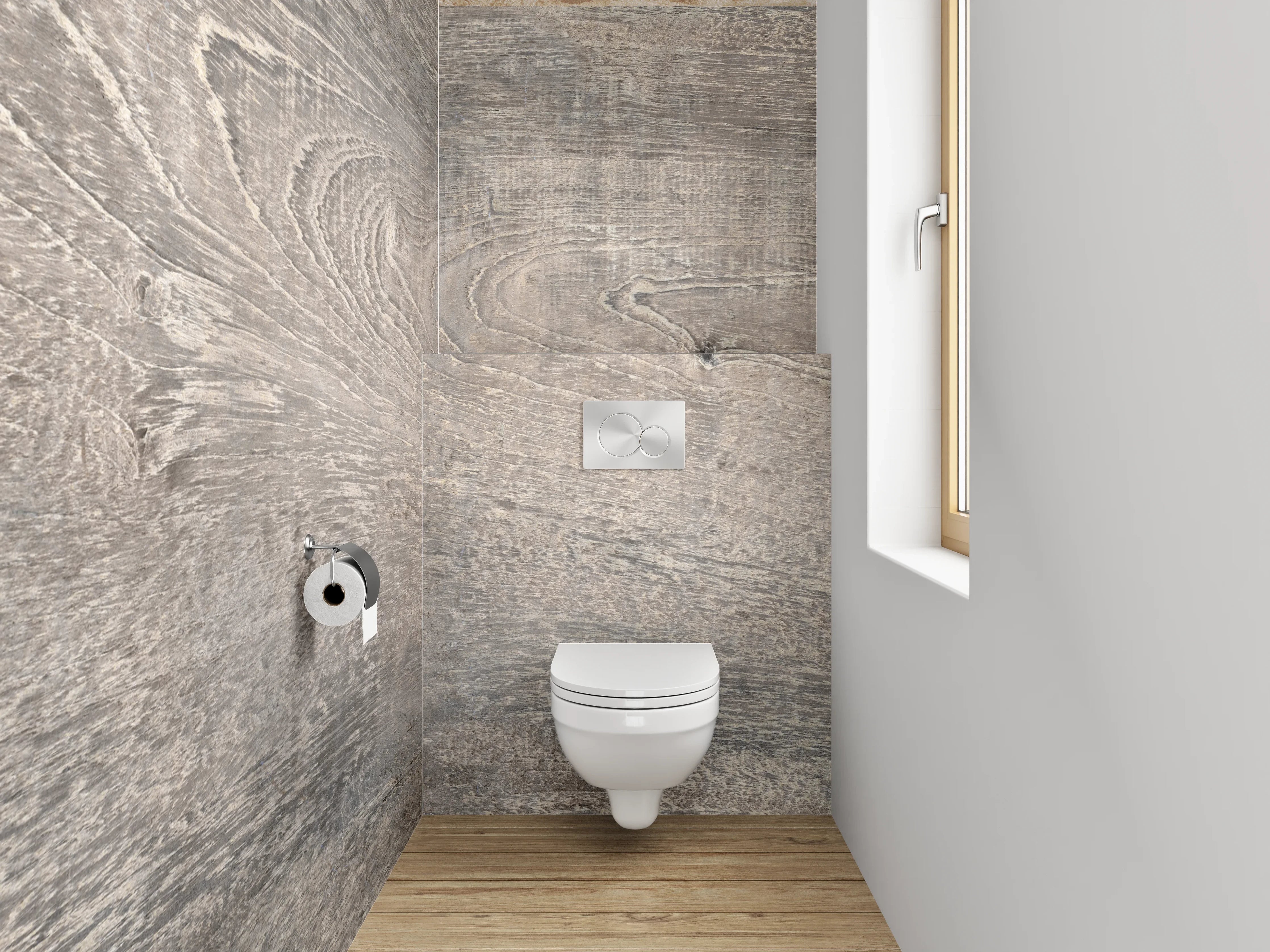 WC-Rückwand - Natürliche Holzmaserung mit Grautönen