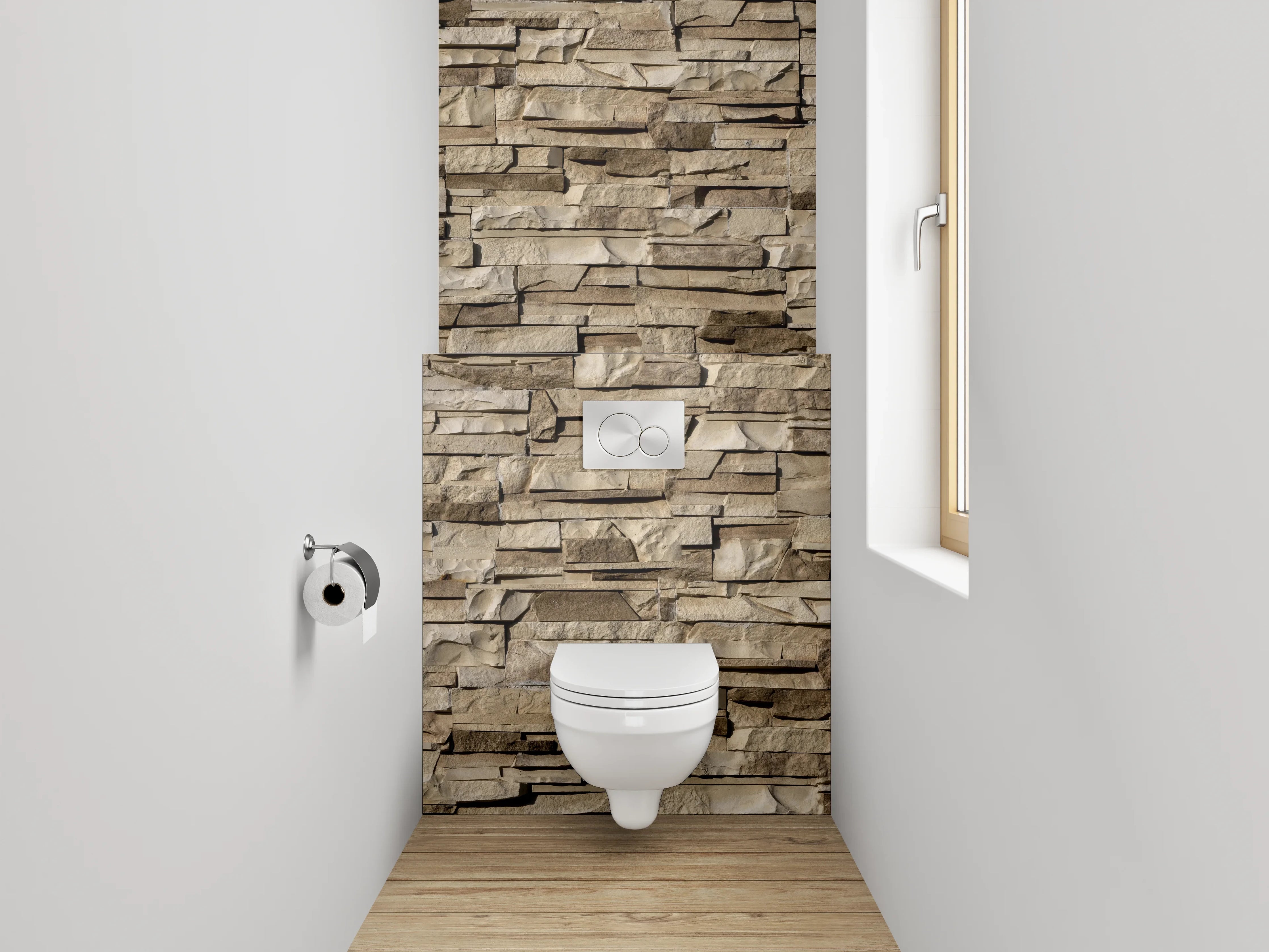 WC-Rückwand - Natürliche Steinwand mit rustikaler Textur