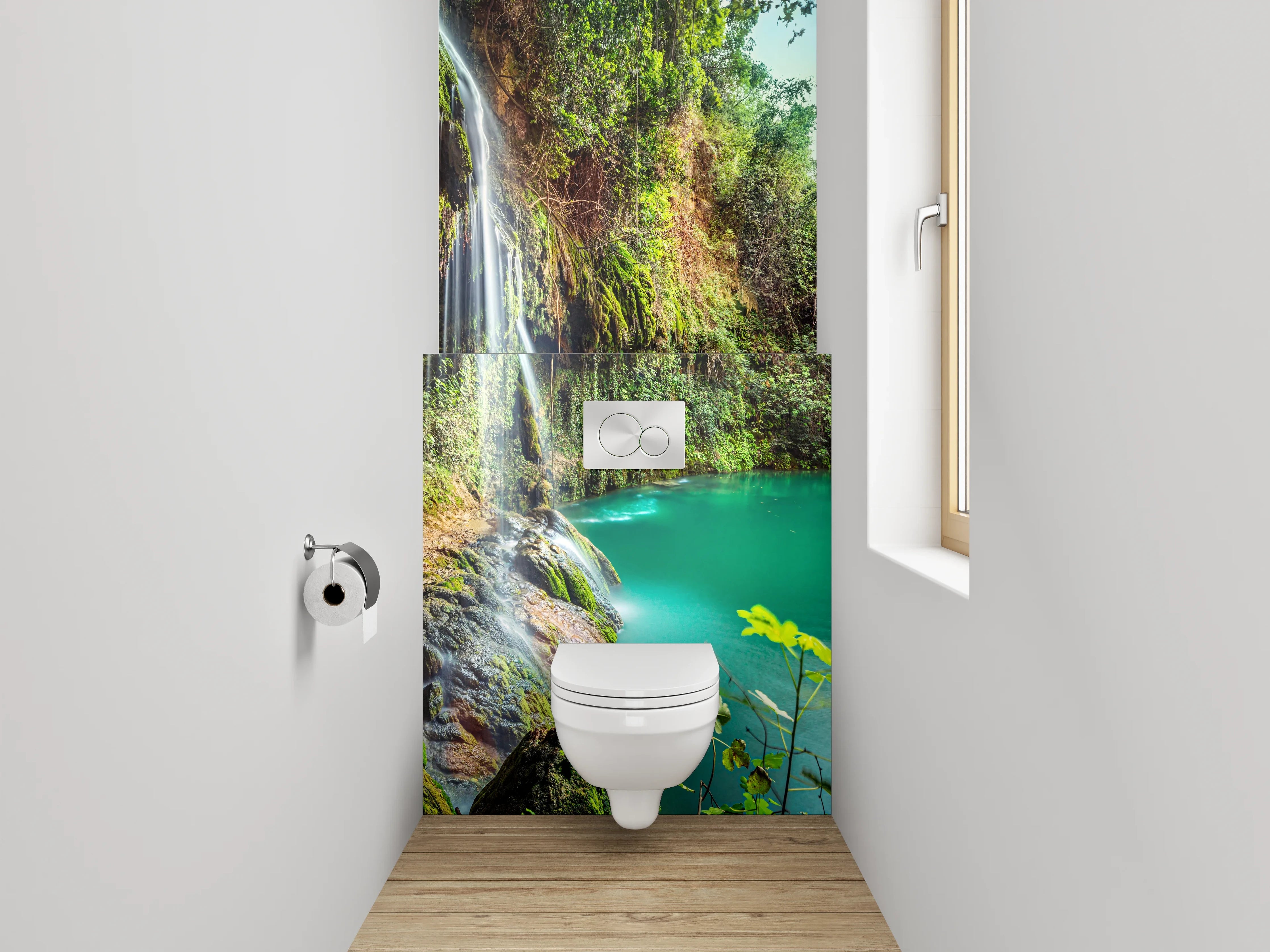 WC-Rückwand - Natur Wasserfall am türkisgrünen See