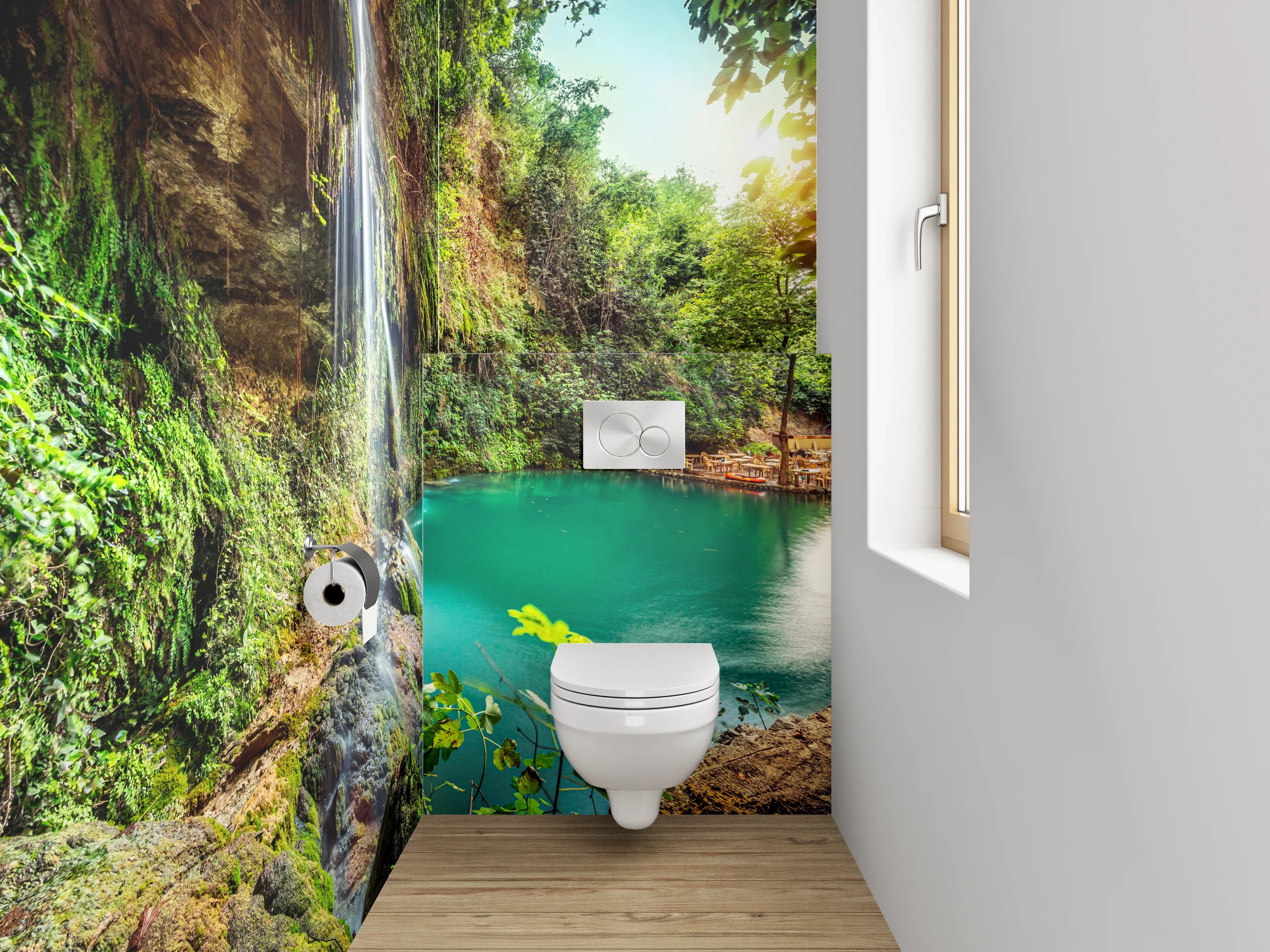 WC-Rückwand - Natur Wasserfall am türkisgrünen See
