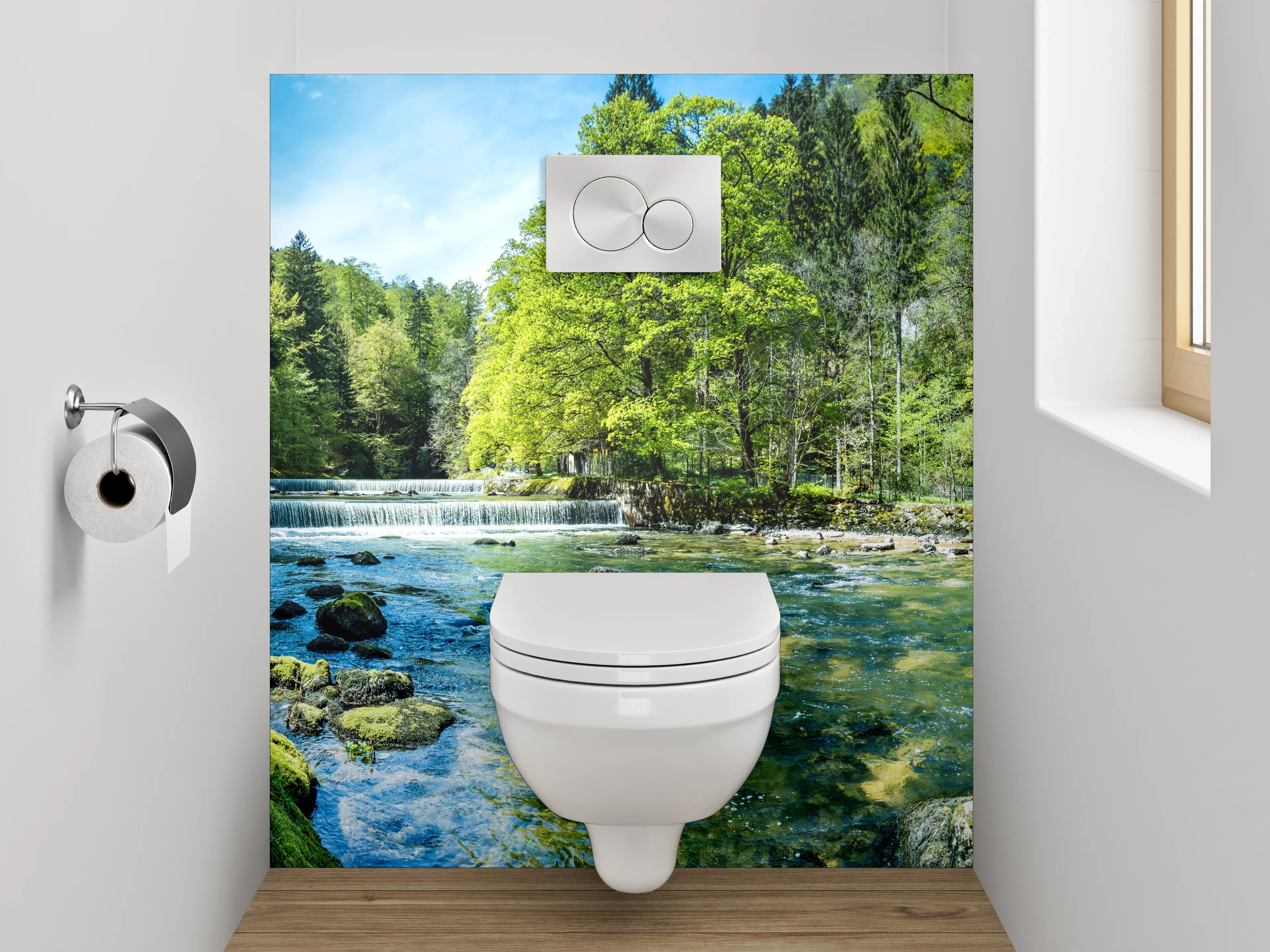 WC-Rückwand - Naturfluss im Frühlingswald
