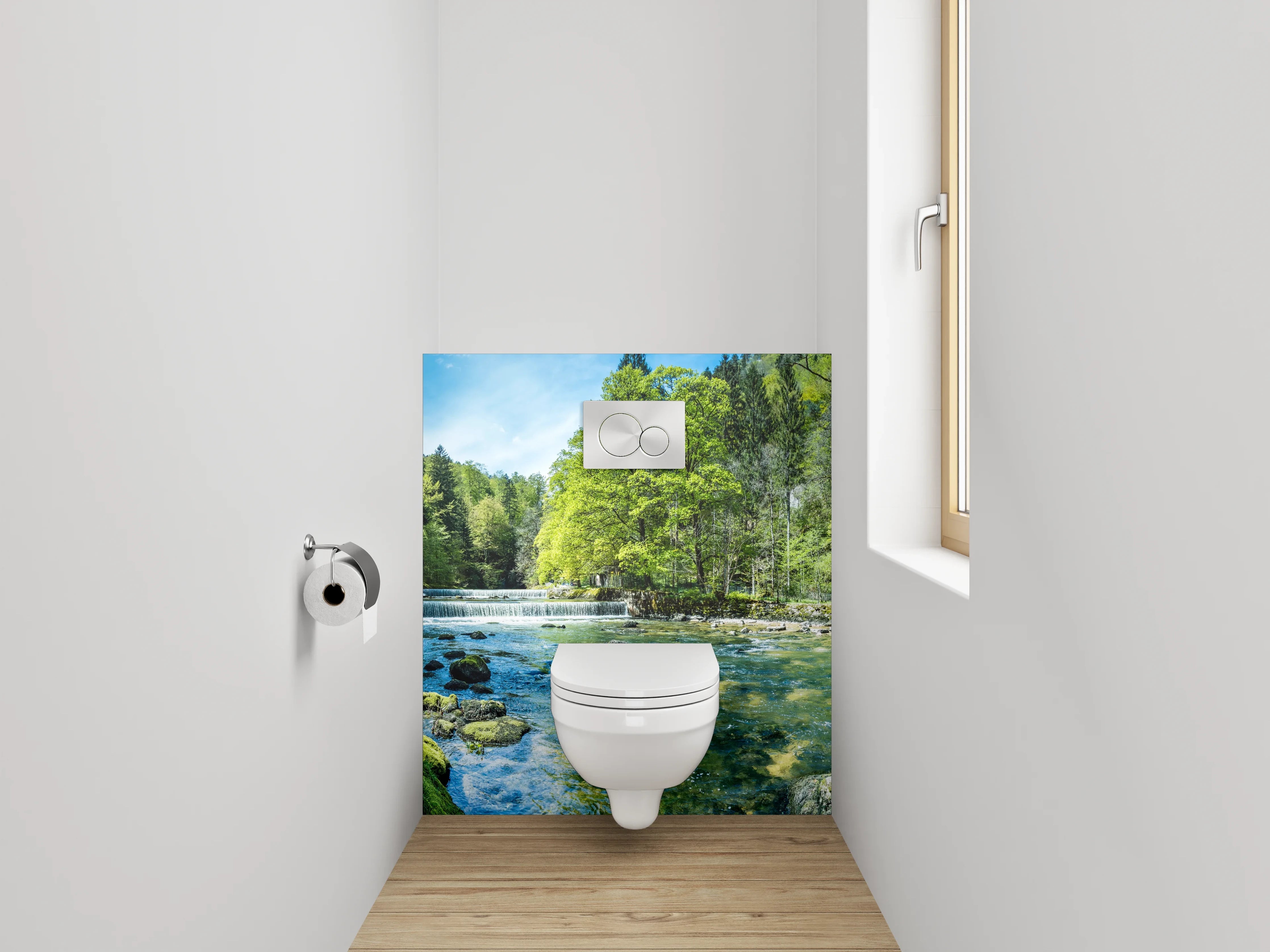 WC-Rückwand - Naturfluss im Frühlingswald