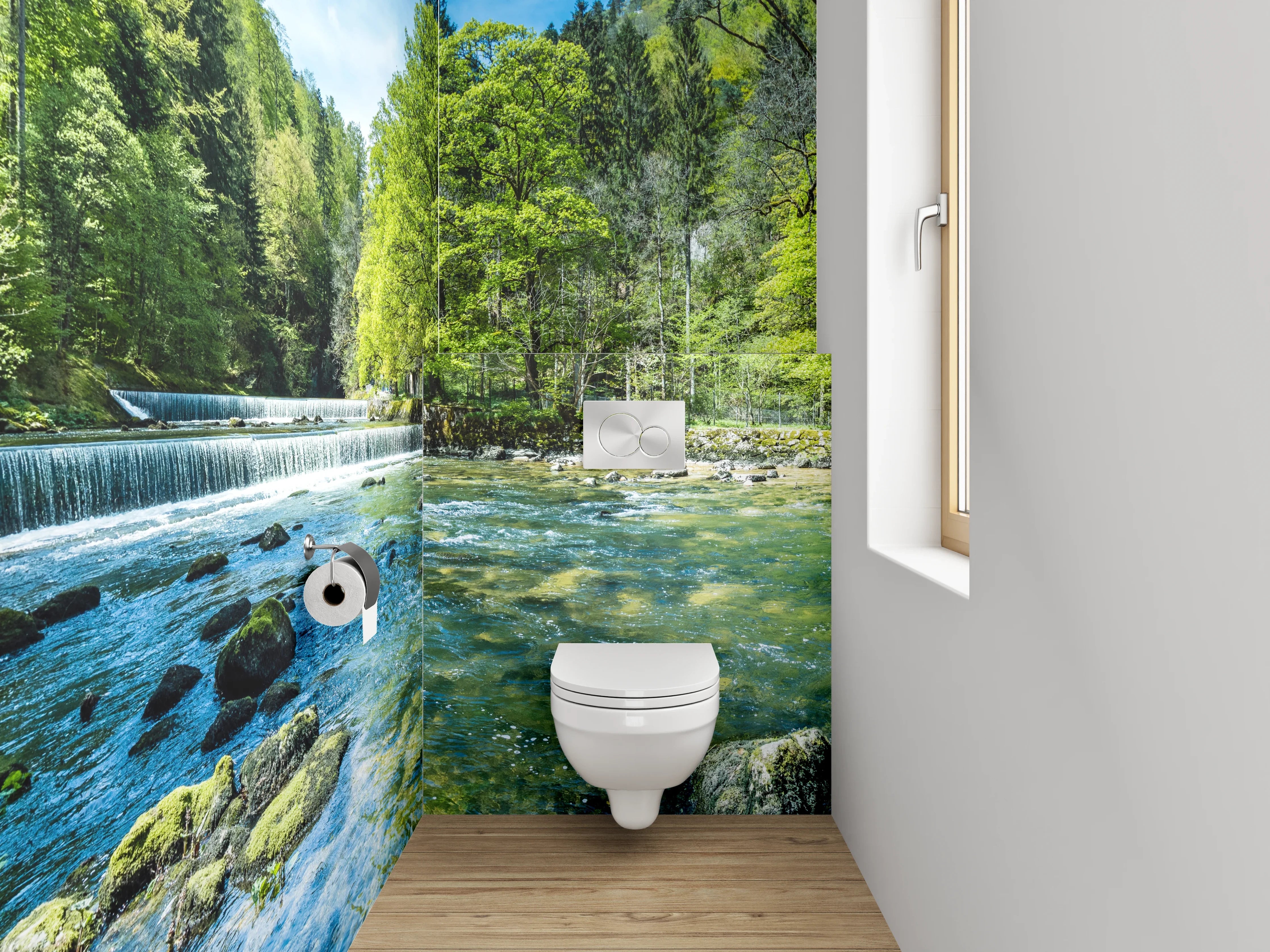 WC-Rückwand - Naturfluss im Frühlingswald