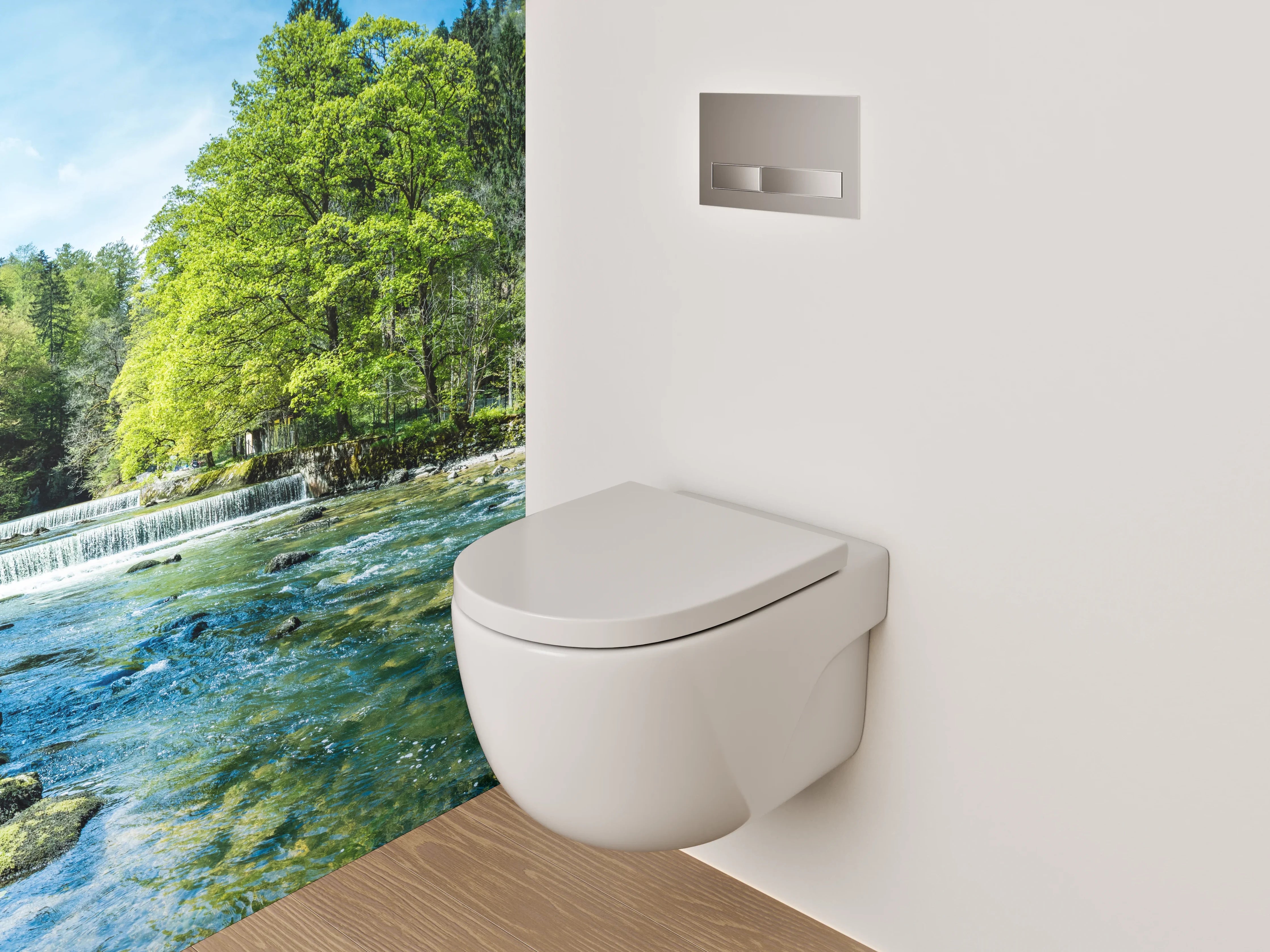 WC-Rückwand - Naturfluss im Frühlingswald