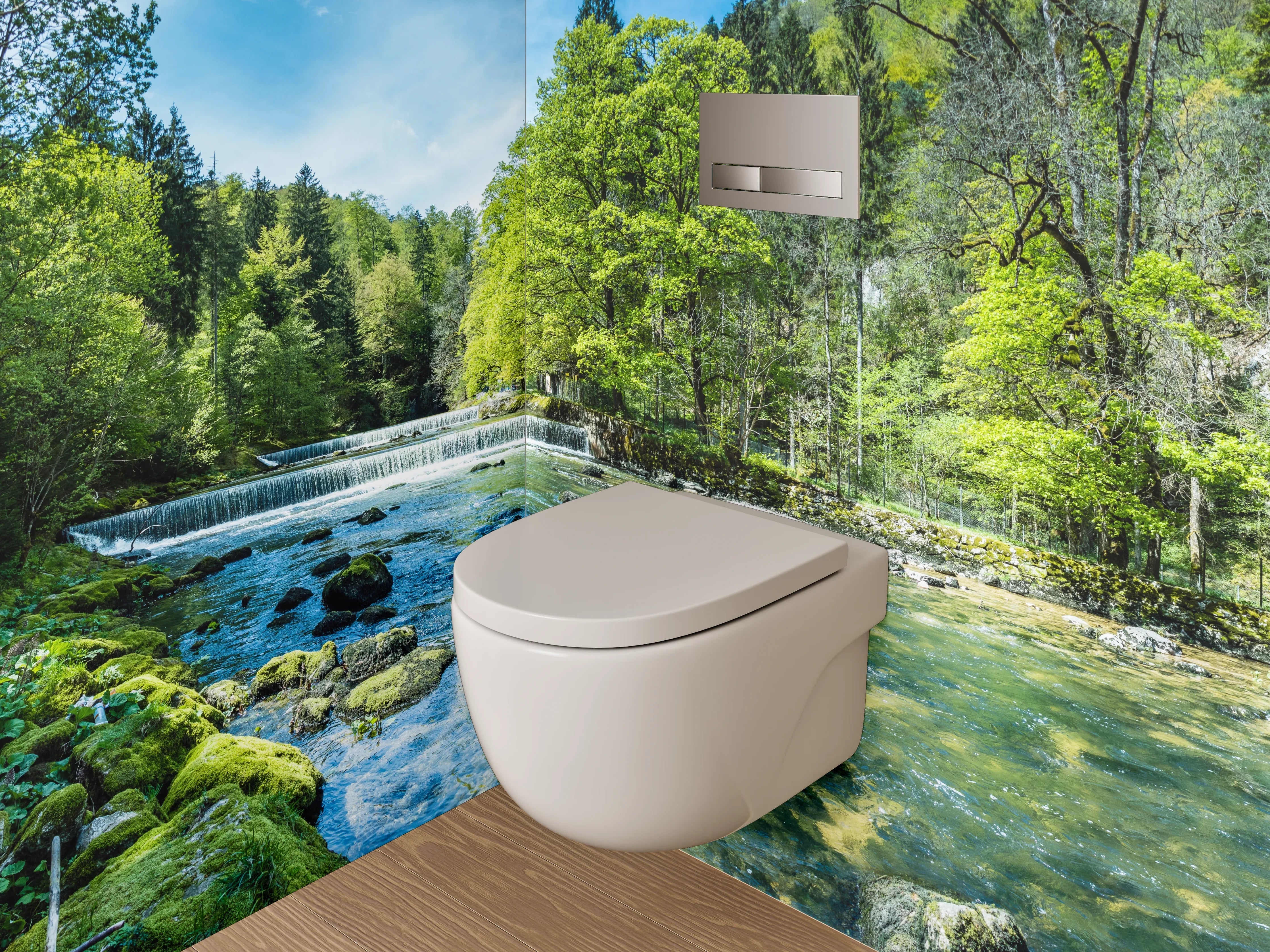 WC-Rückwand - Naturfluss im Frühlingswald