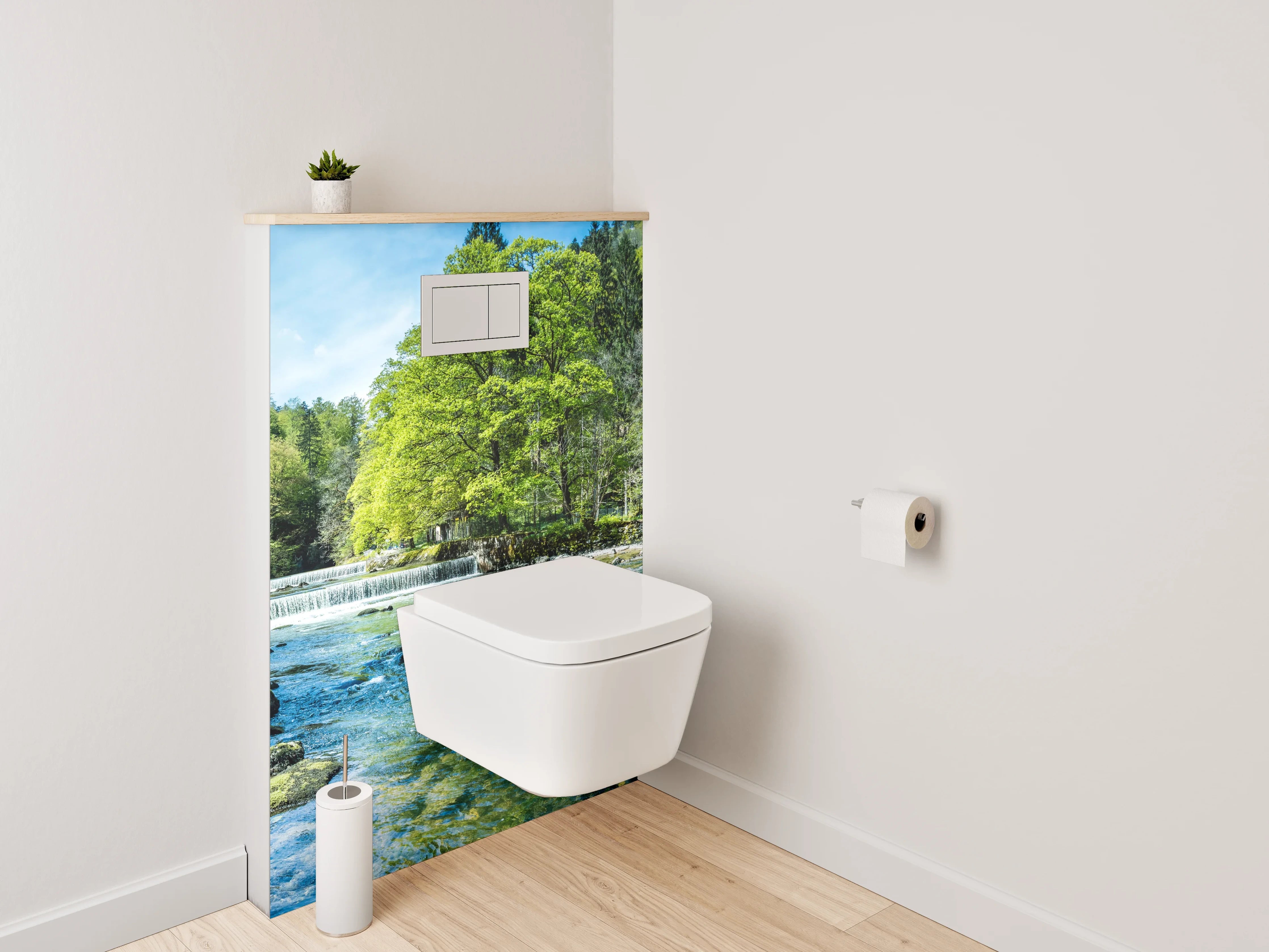 WC-Rückwand - Naturfluss im Frühlingswald