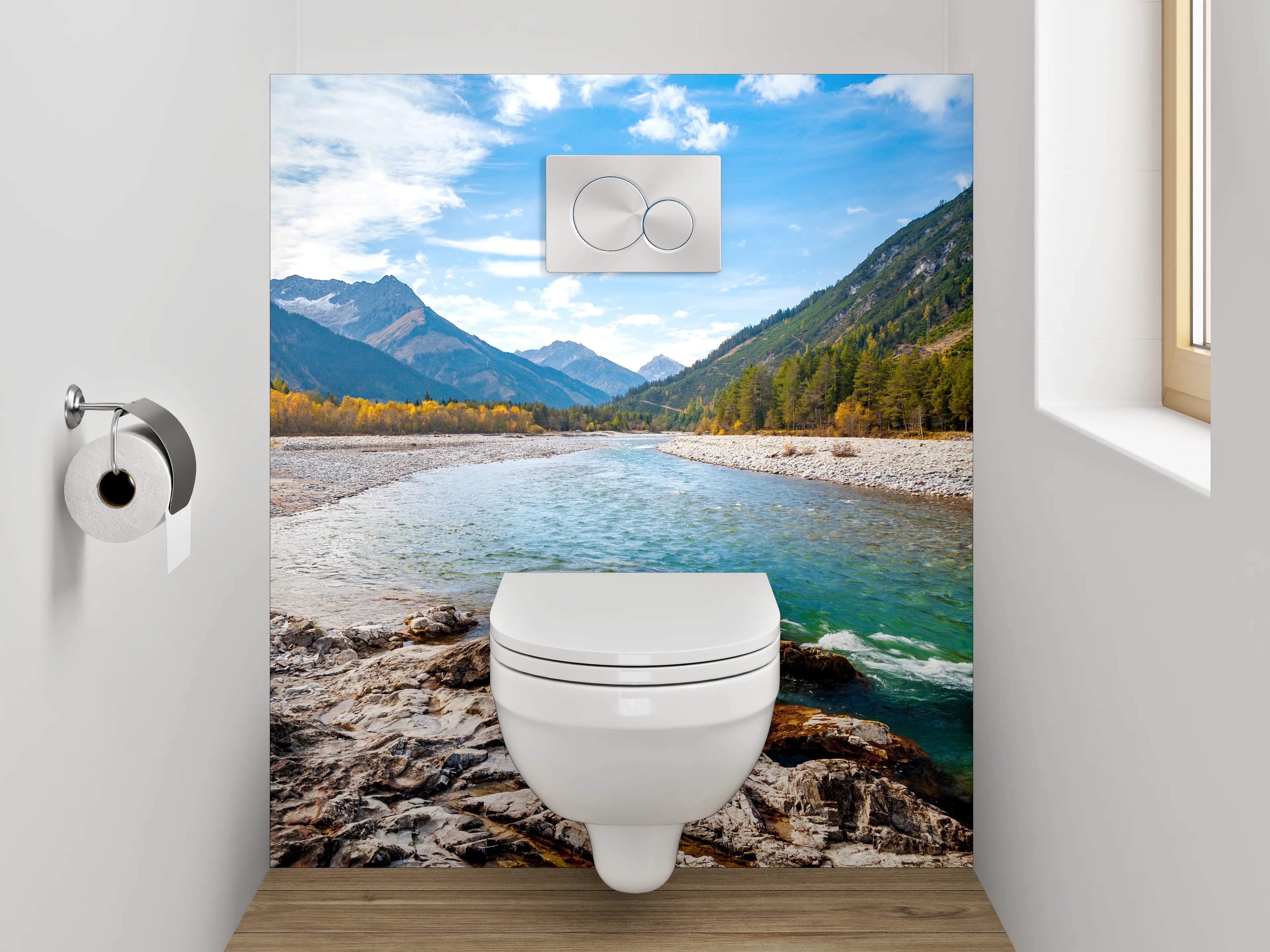 WC-Rückwand - Naturfluss in den Alpen