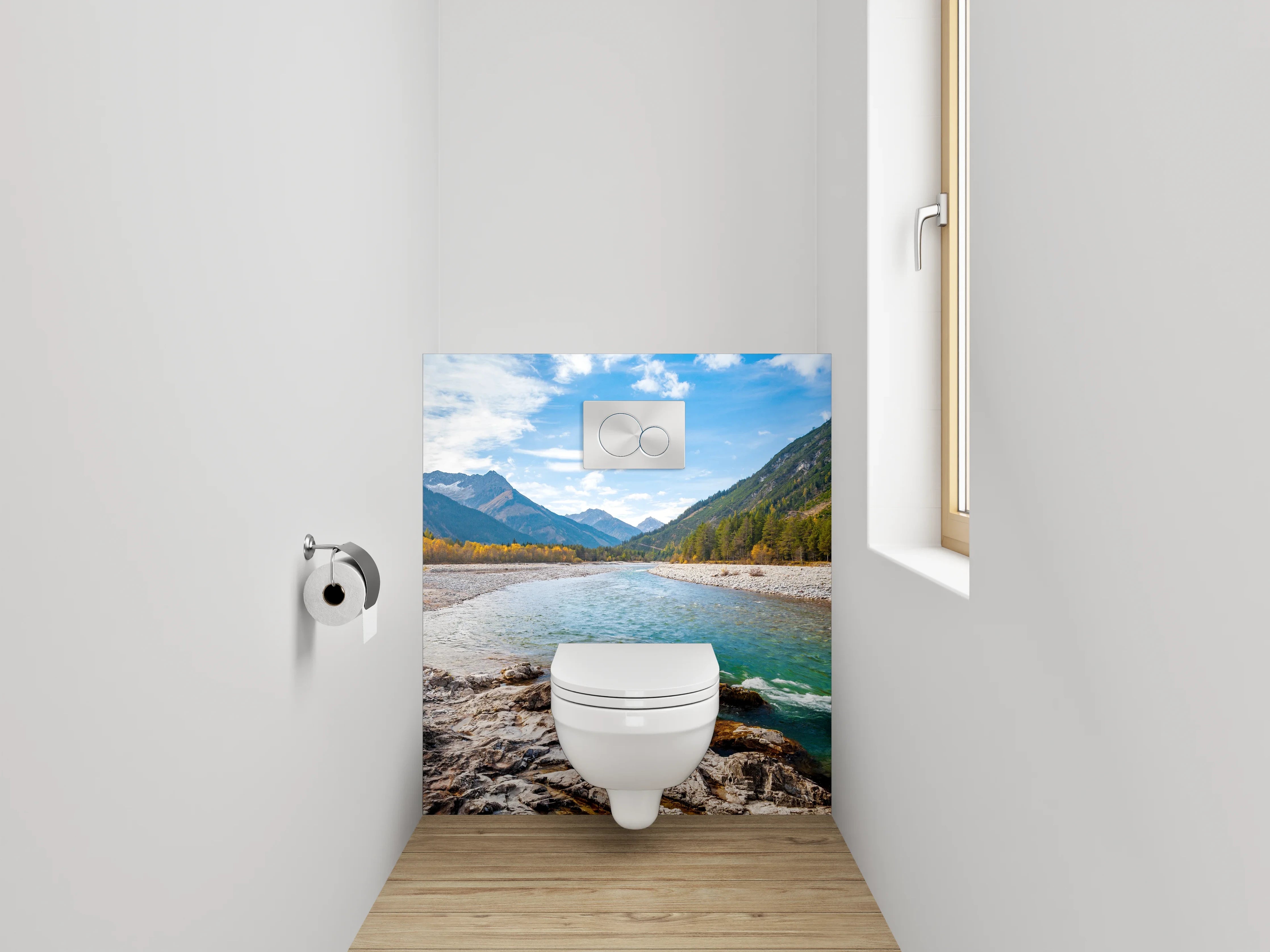WC-Rückwand - Naturfluss in den Alpen