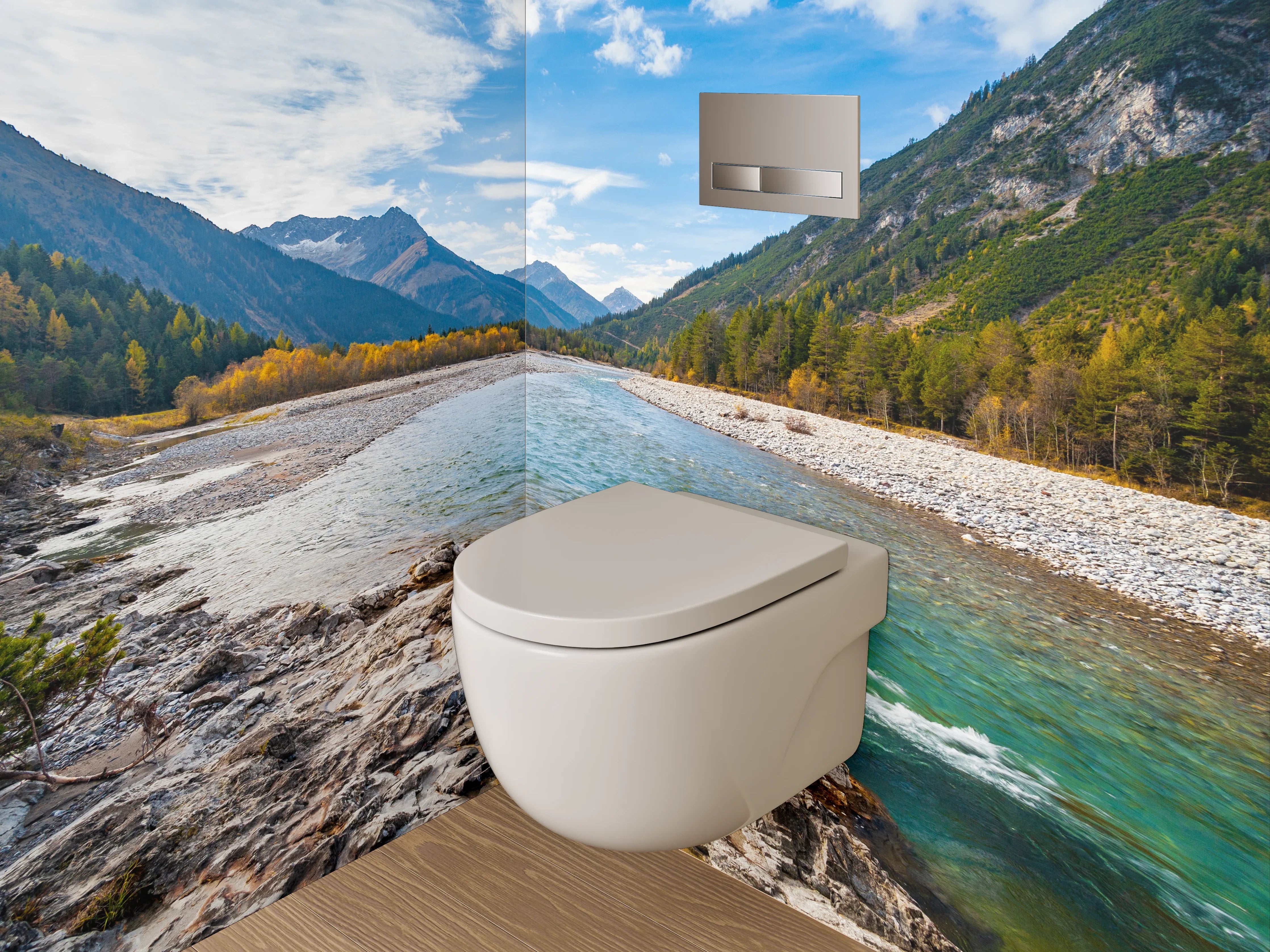 WC-Rückwand - Naturfluss in den Alpen