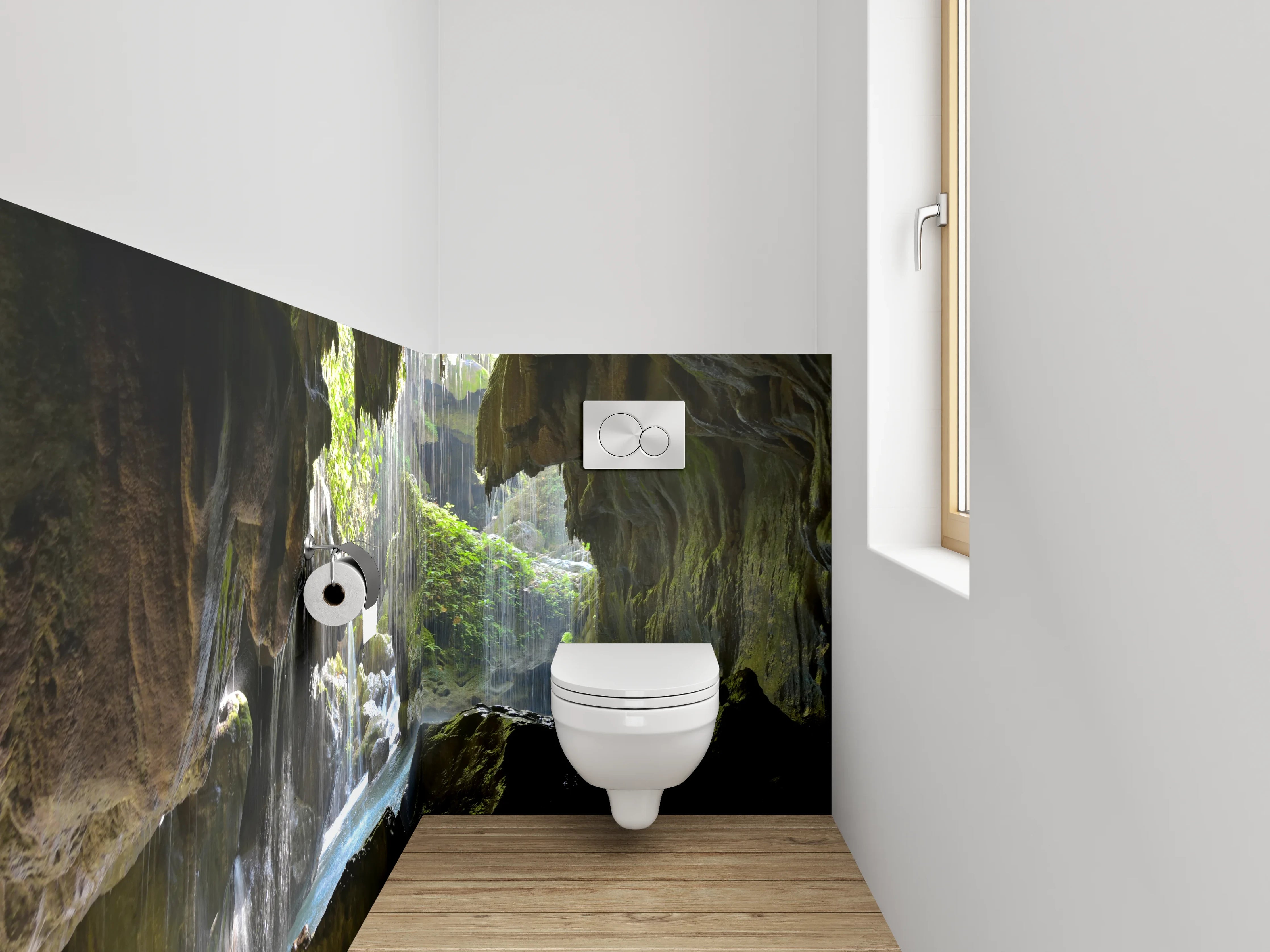 WC-Rückwand - Naturhöhle mit Wasserfall-Idylle