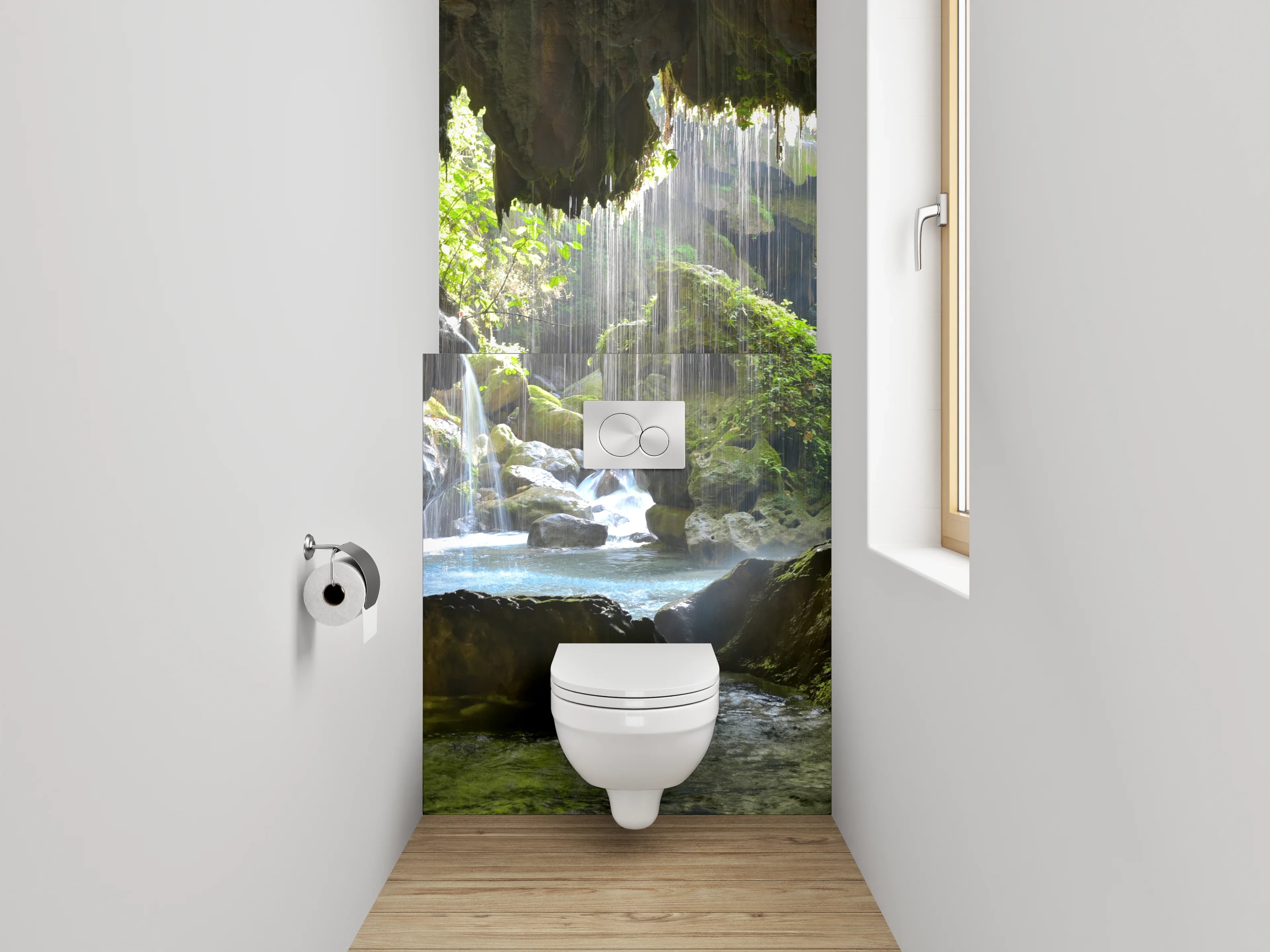WC-Rückwand - Naturhöhle mit Wasserfall-Idylle