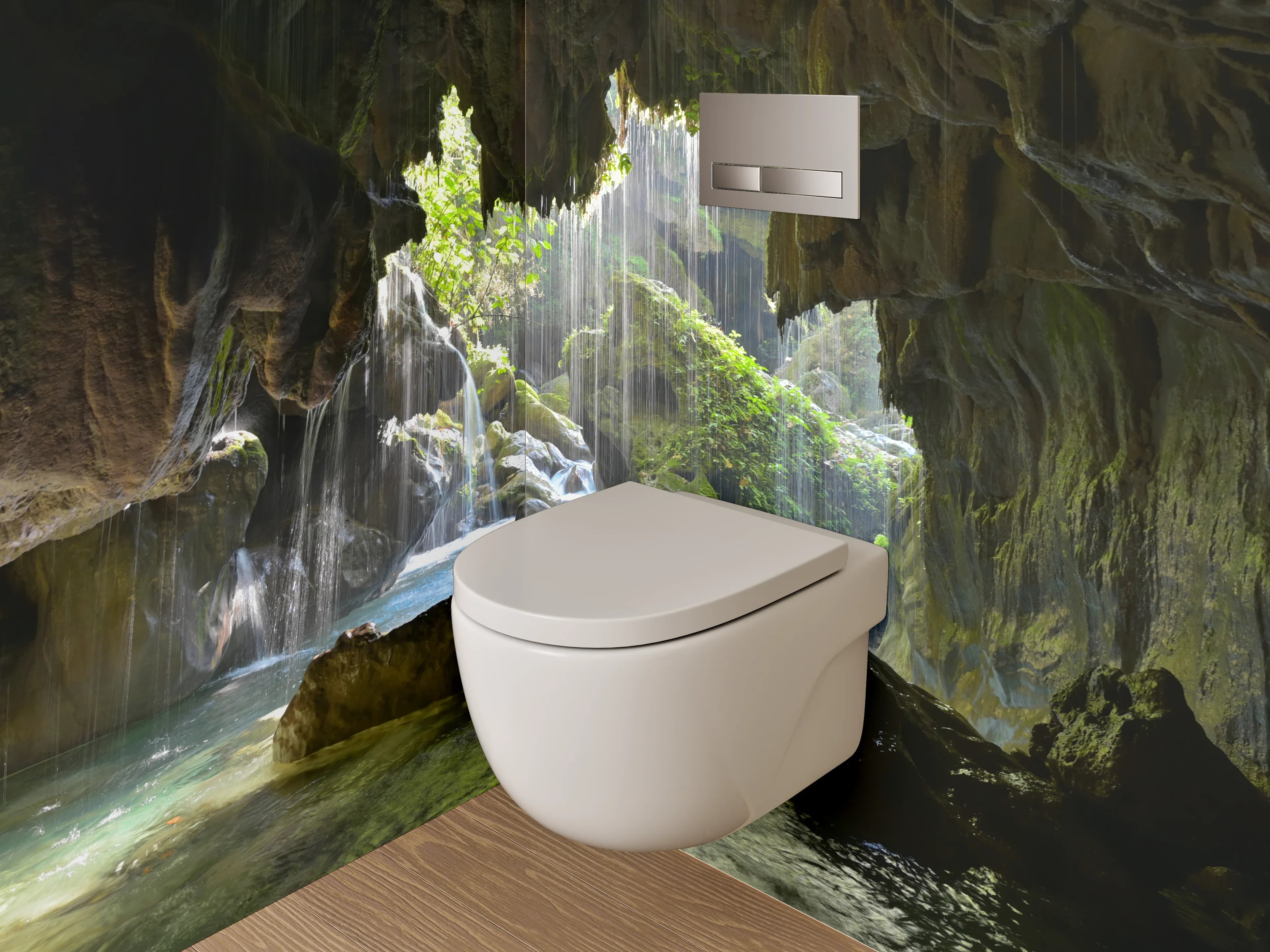 WC-Rückwand - Naturhöhle mit Wasserfall-Idylle