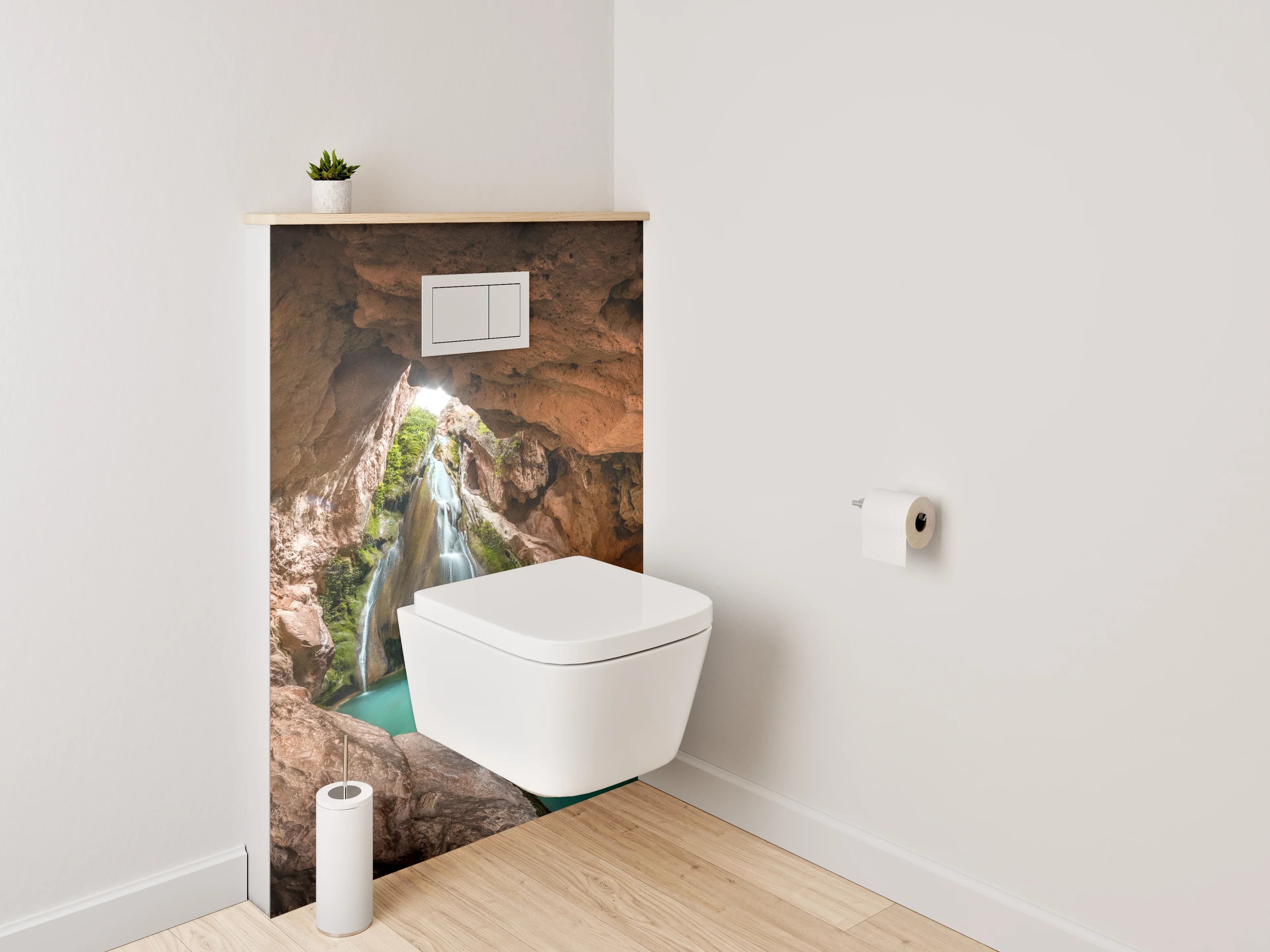 WC-Rückwand - Naturhöhle mit Wasserfall und türkisfarbenem Becken