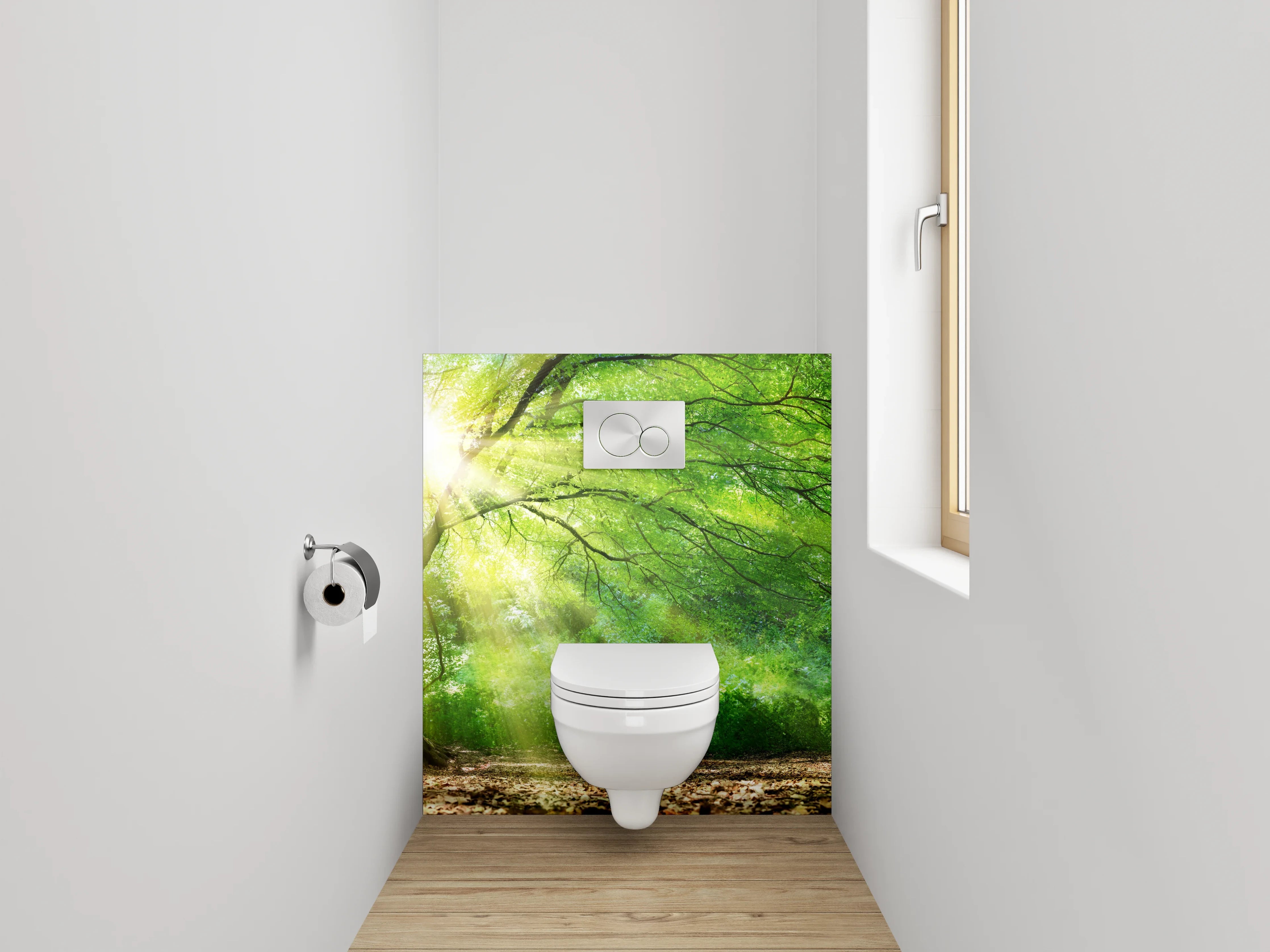 WC-Rückwand - Natursonne hinter grünem Baum