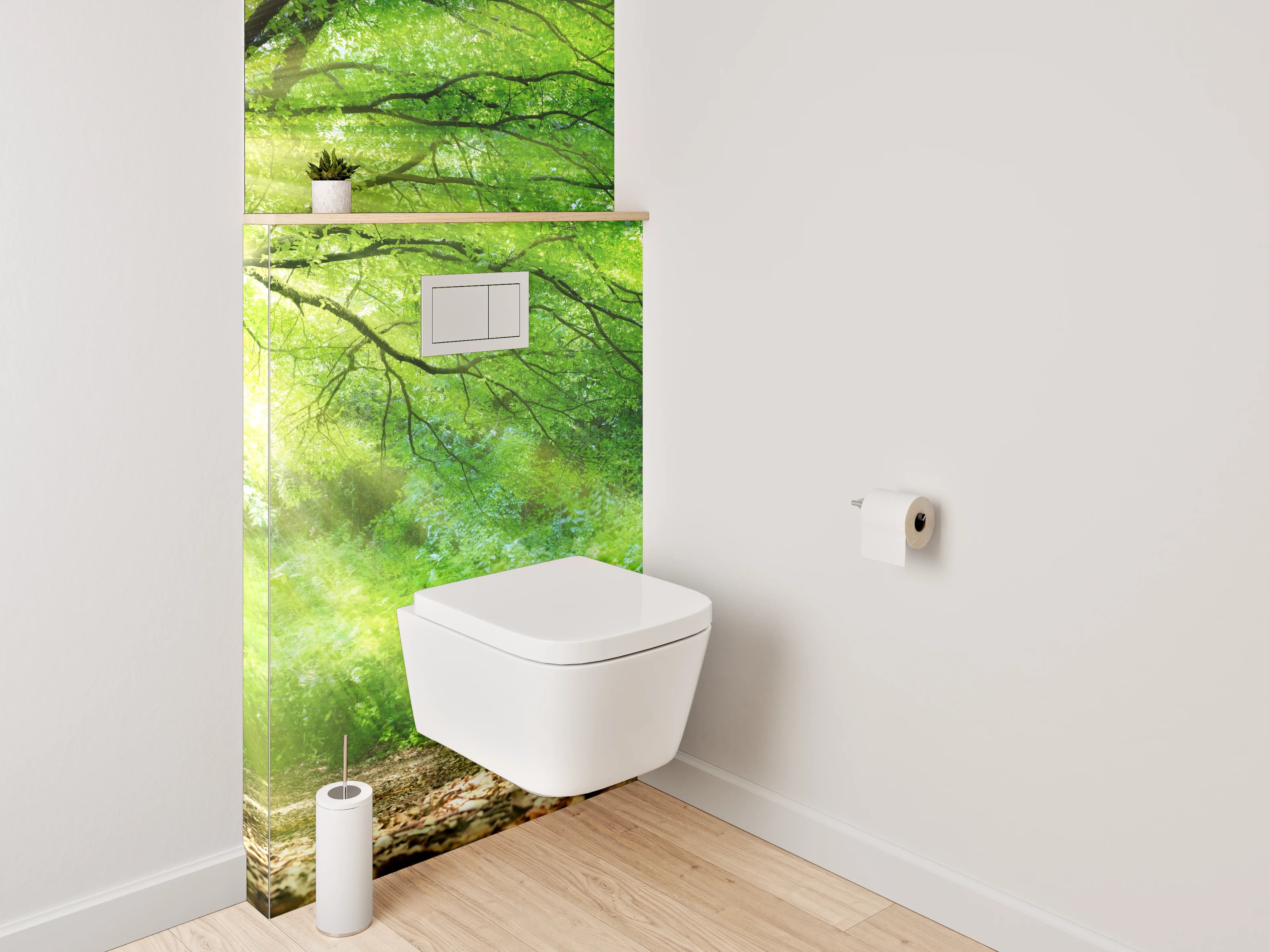 WC-Rückwand - Natursonne hinter grünem Baum