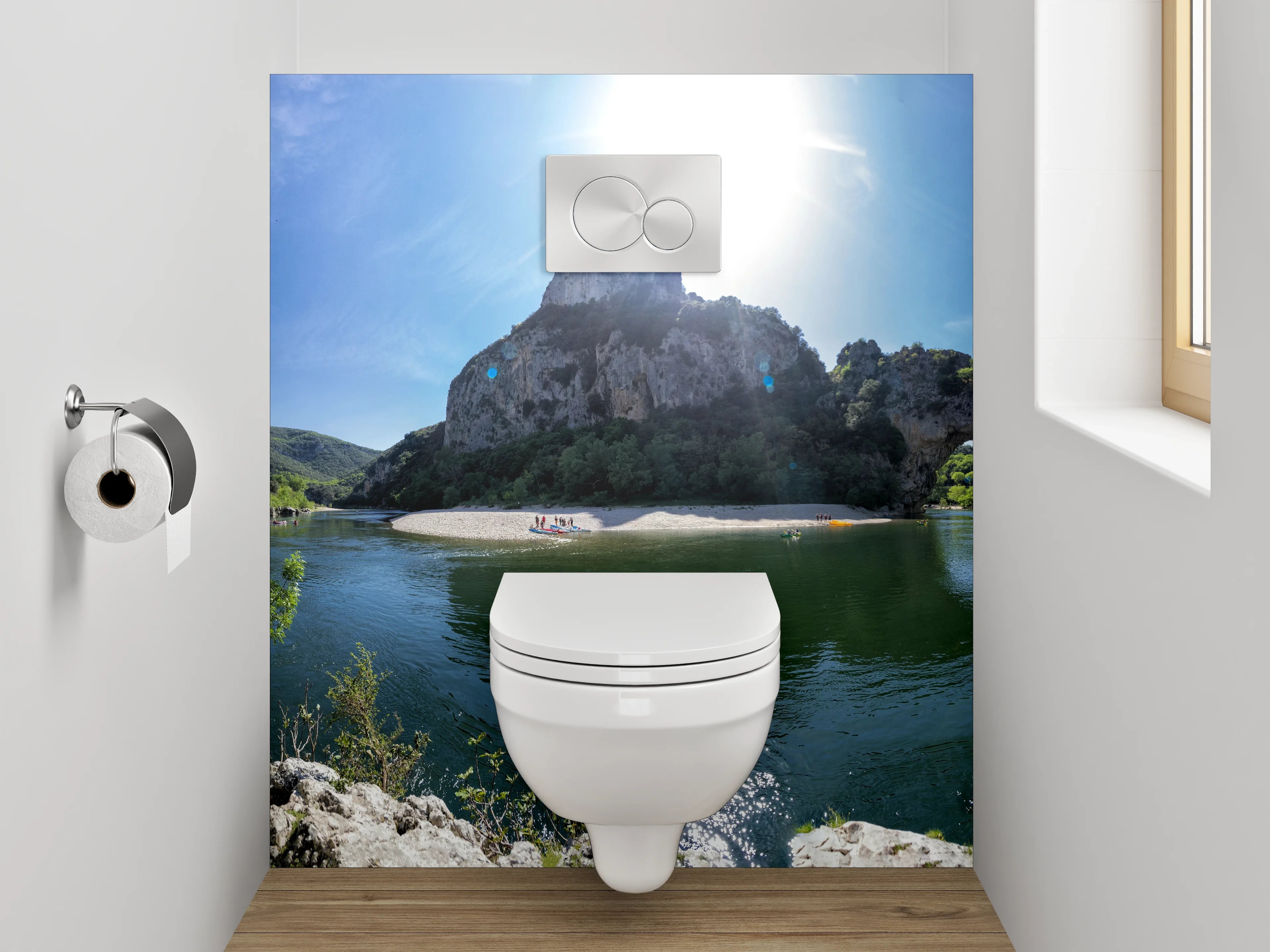 WC-Rückwand - Natursteinbogen am Flussufer