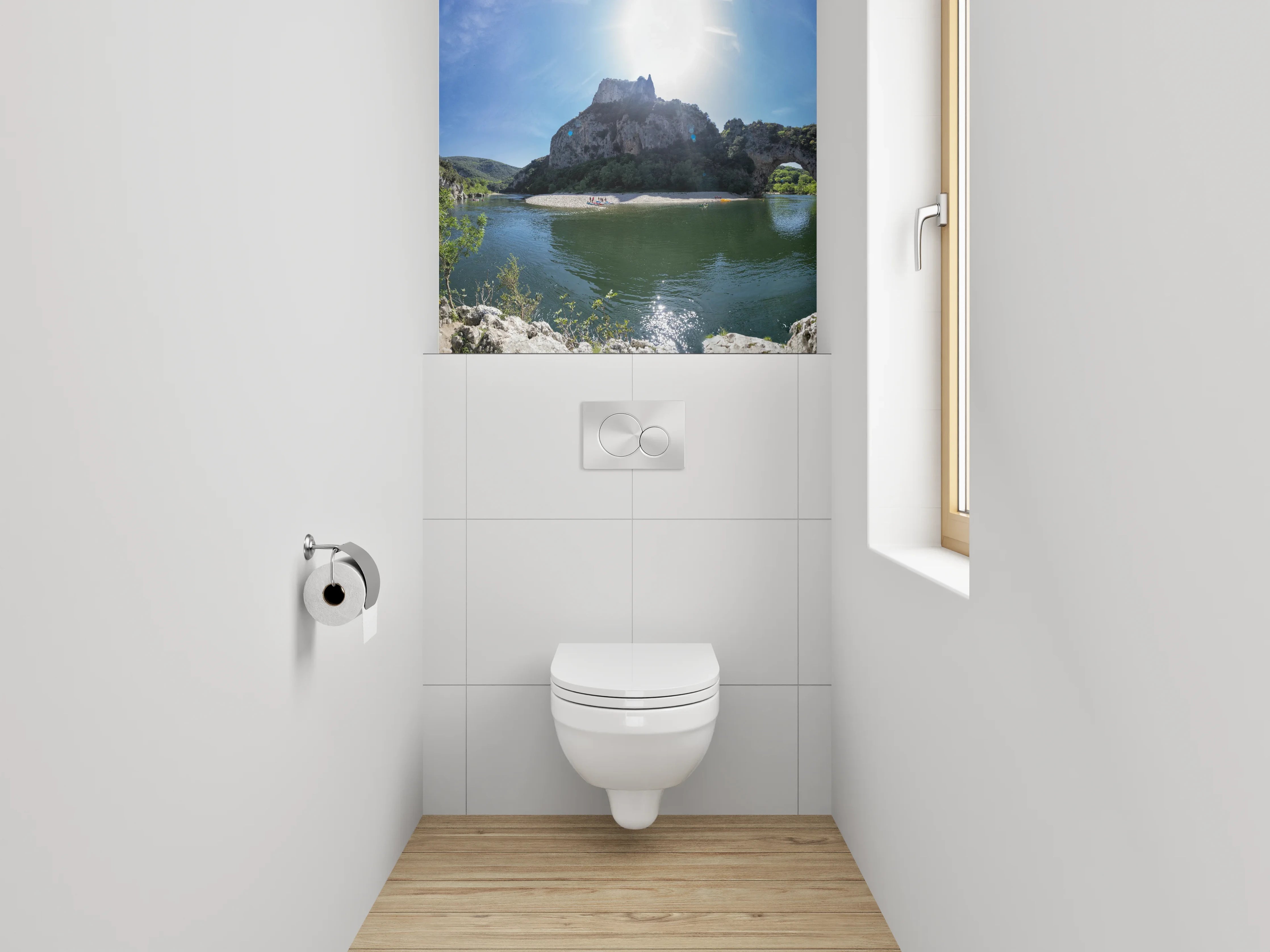 WC-Rückwand - Natursteinbogen am Flussufer
