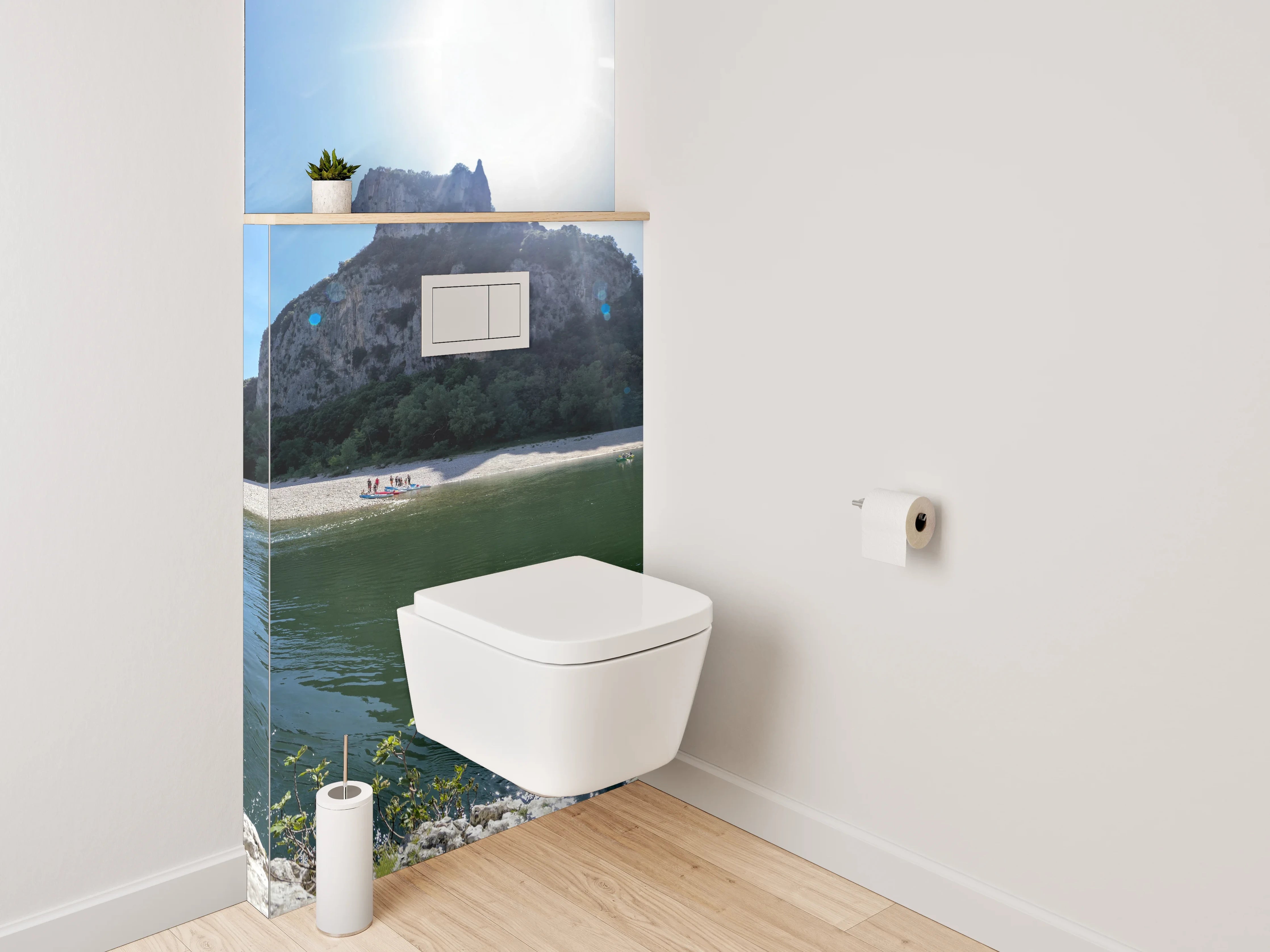 WC-Rückwand - Natursteinbogen am Flussufer