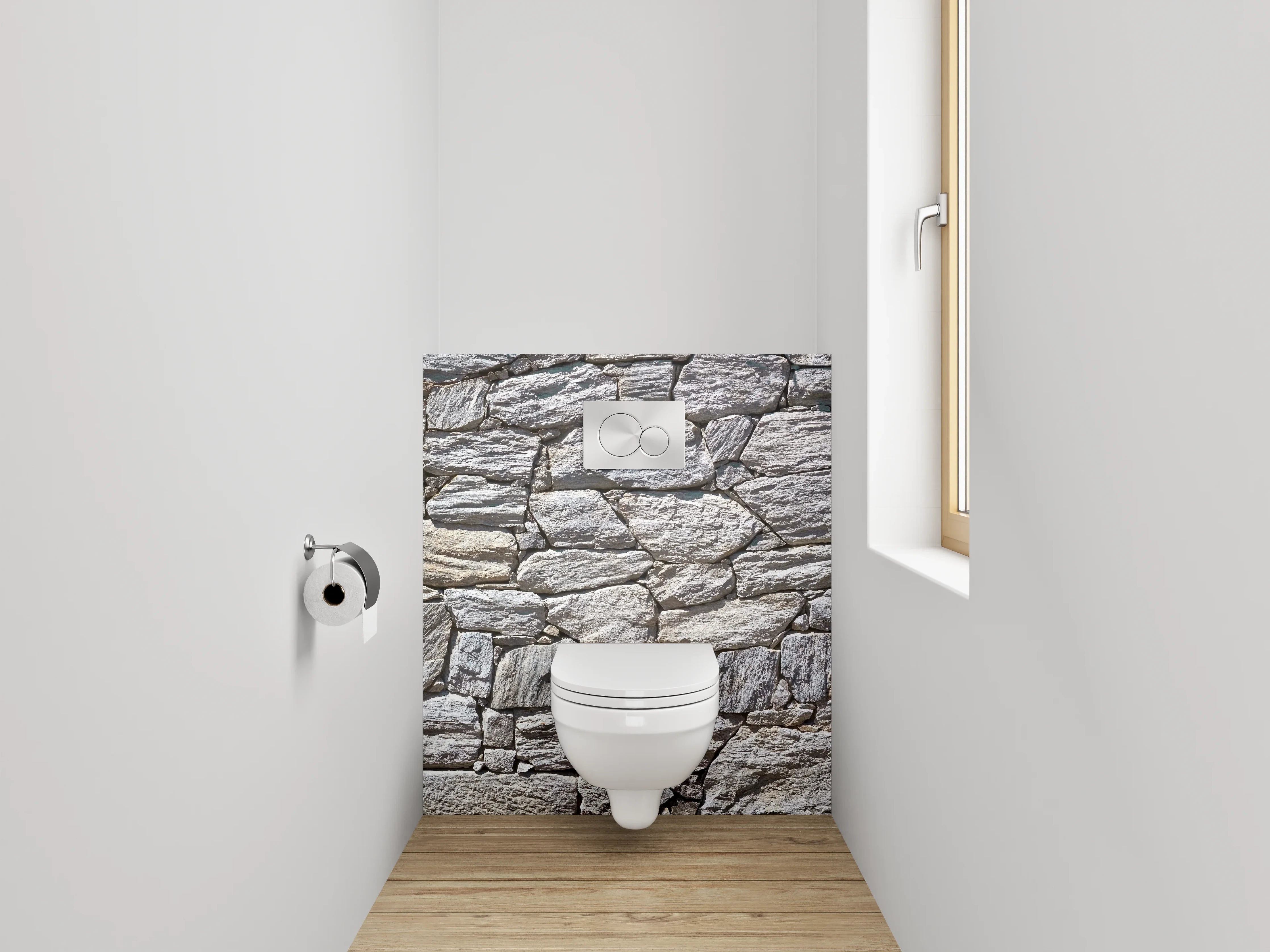 WC-Rückwand - Natursteinmauer Weiß-Grau
